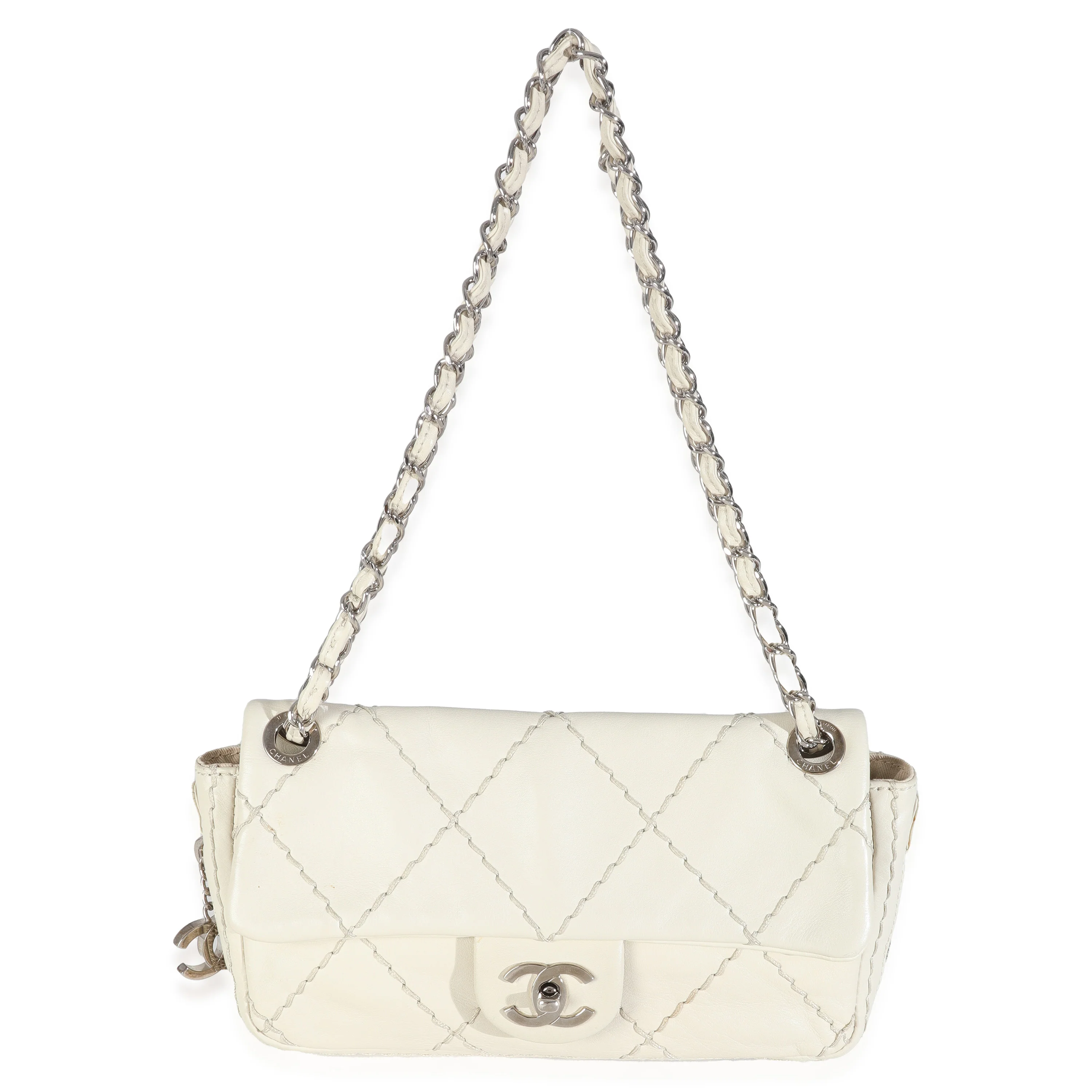 White Quilted Calfskin Small Ultra Stitch Flap Bag - Image 8