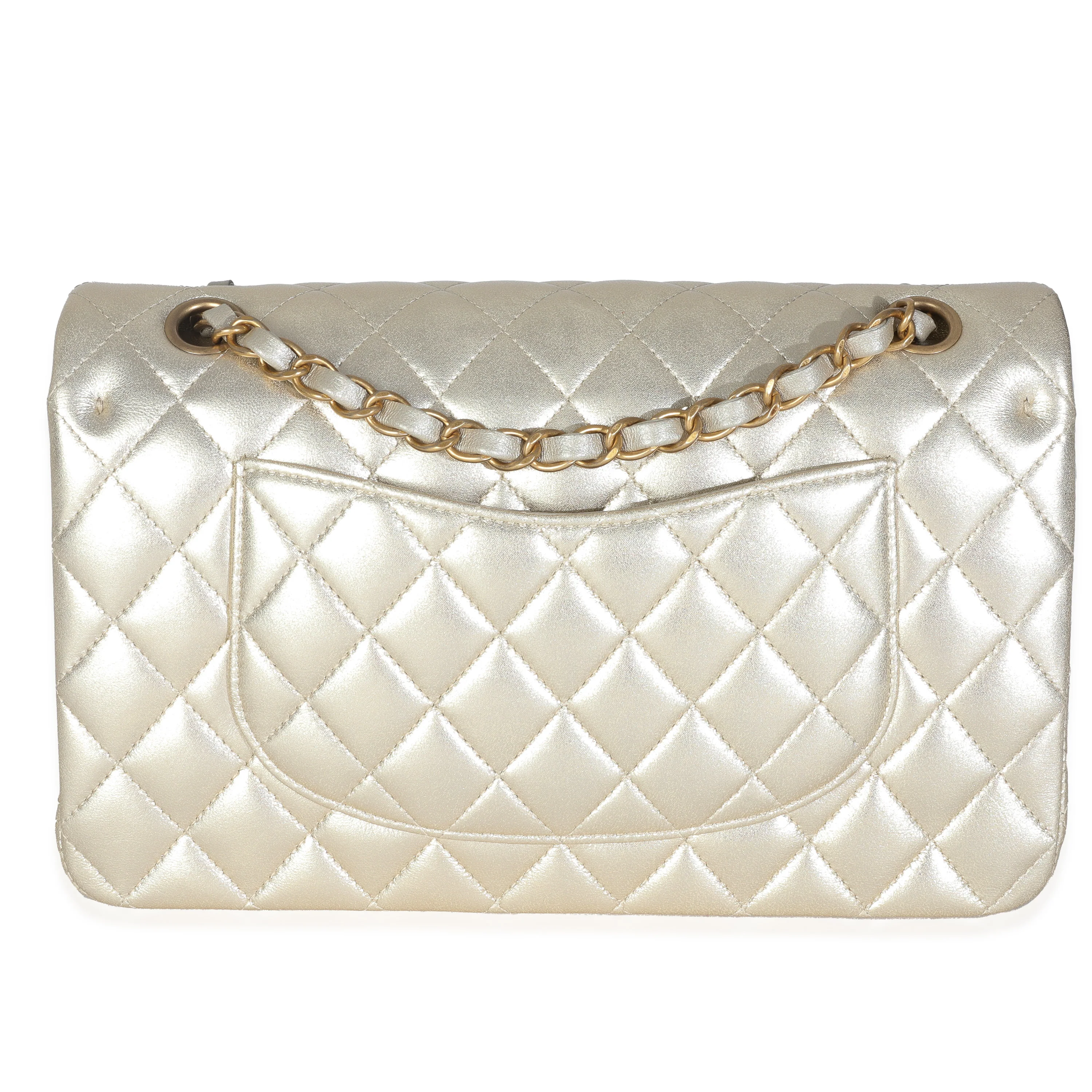Gold Metallic Quilted Lambskin Medium Classic Double Flap Bag - Image 4