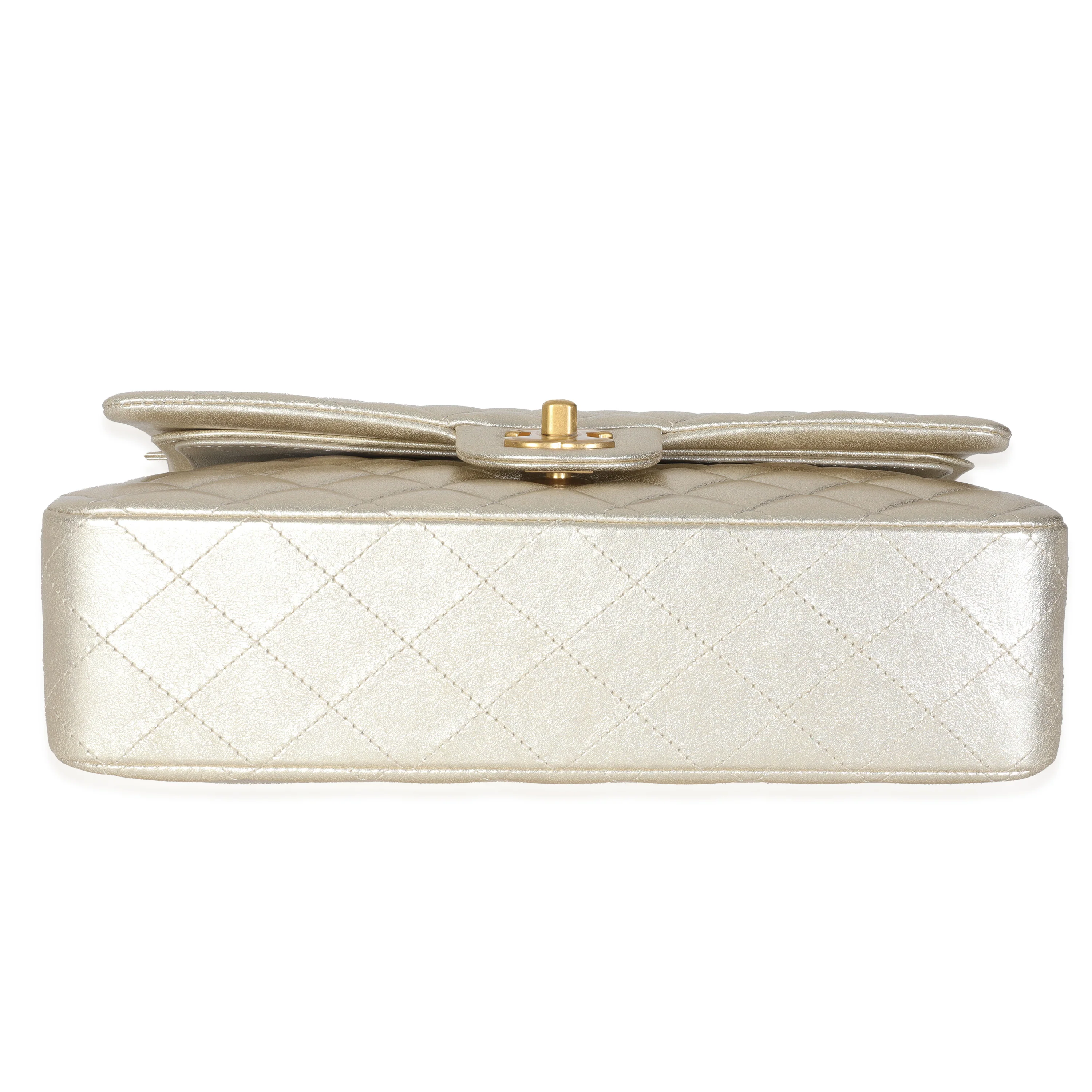 Gold Metallic Quilted Lambskin Medium Classic Double Flap Bag - Image 5