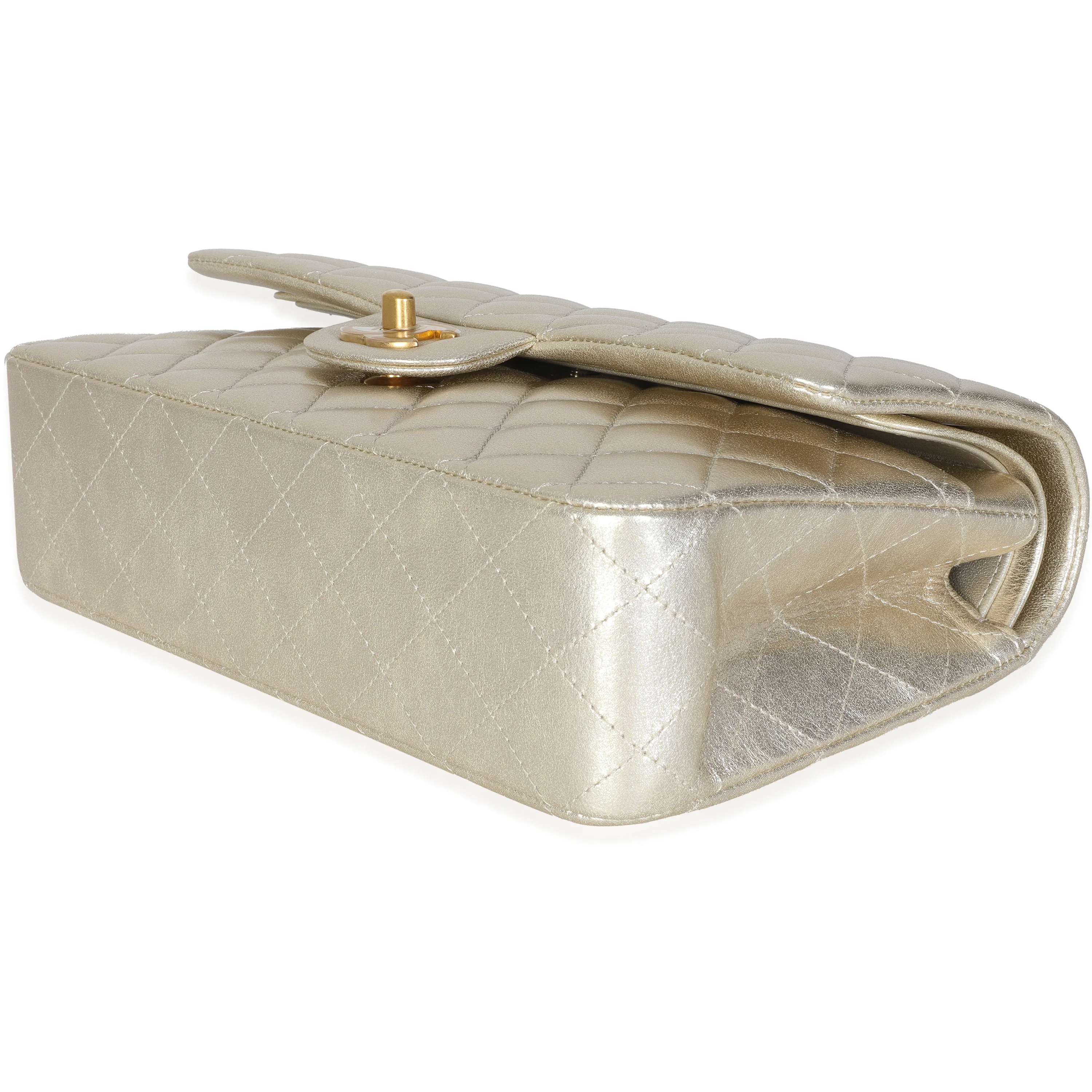 Gold Metallic Quilted Lambskin Medium Classic Double Flap Bag - Image 7