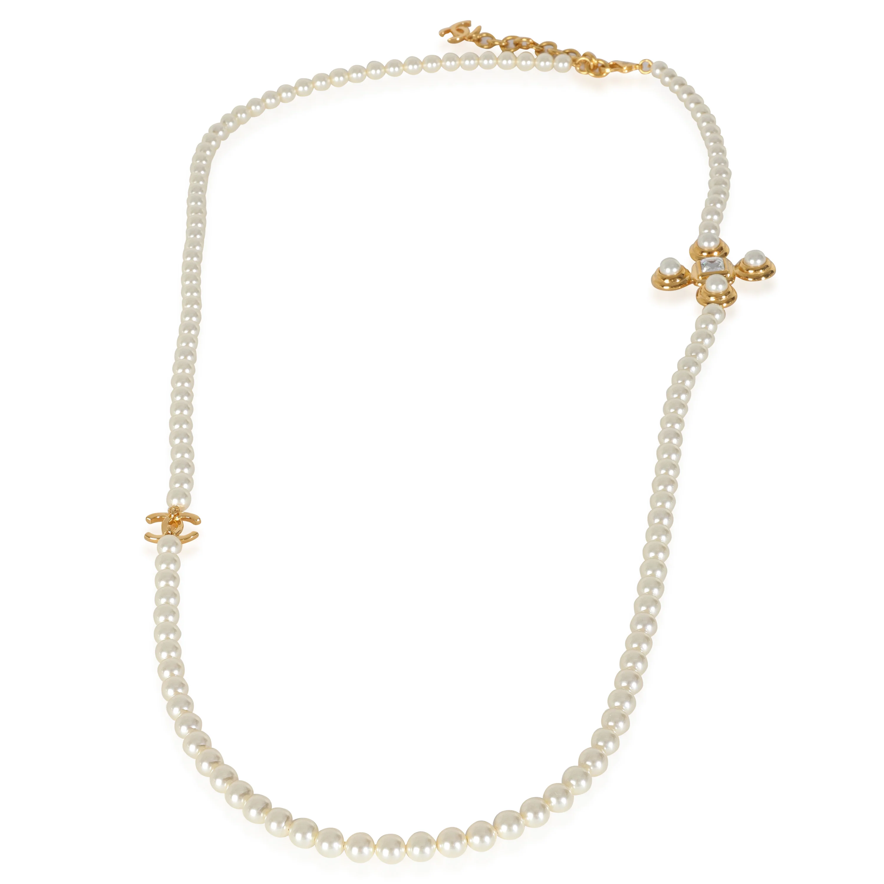 Gold-Plated 2023 Faux Pearl & Strass CC Necklace - Image 2