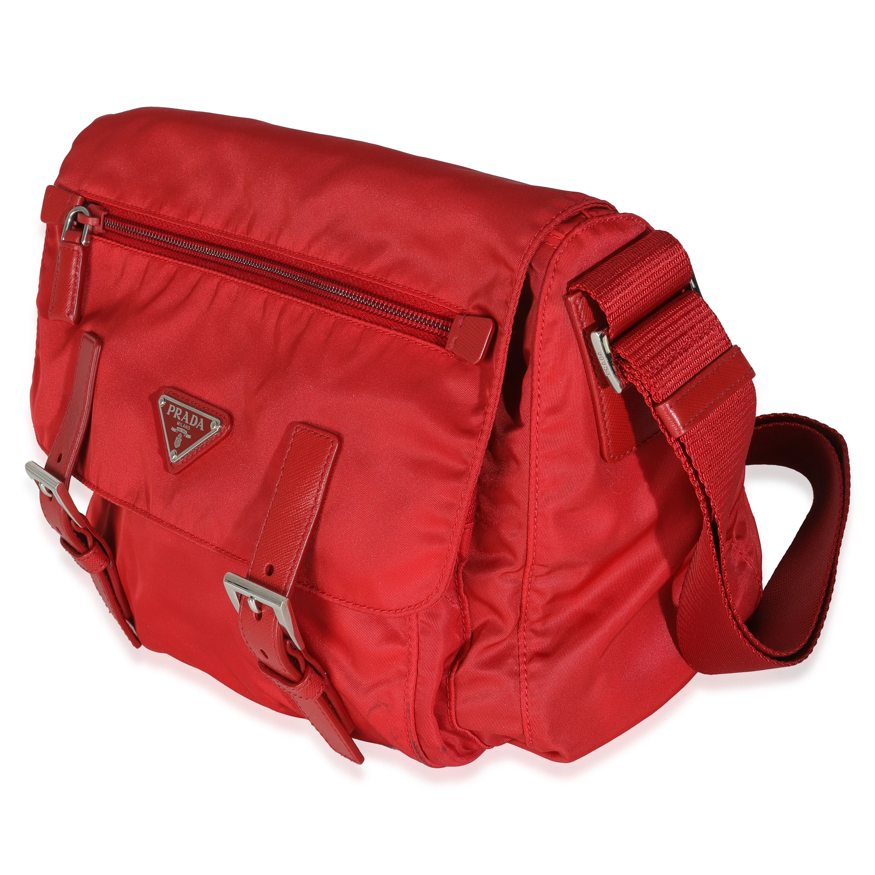 Red Tessuto Nylon Saffiano Small Buckle Messenger Bag - Image 2