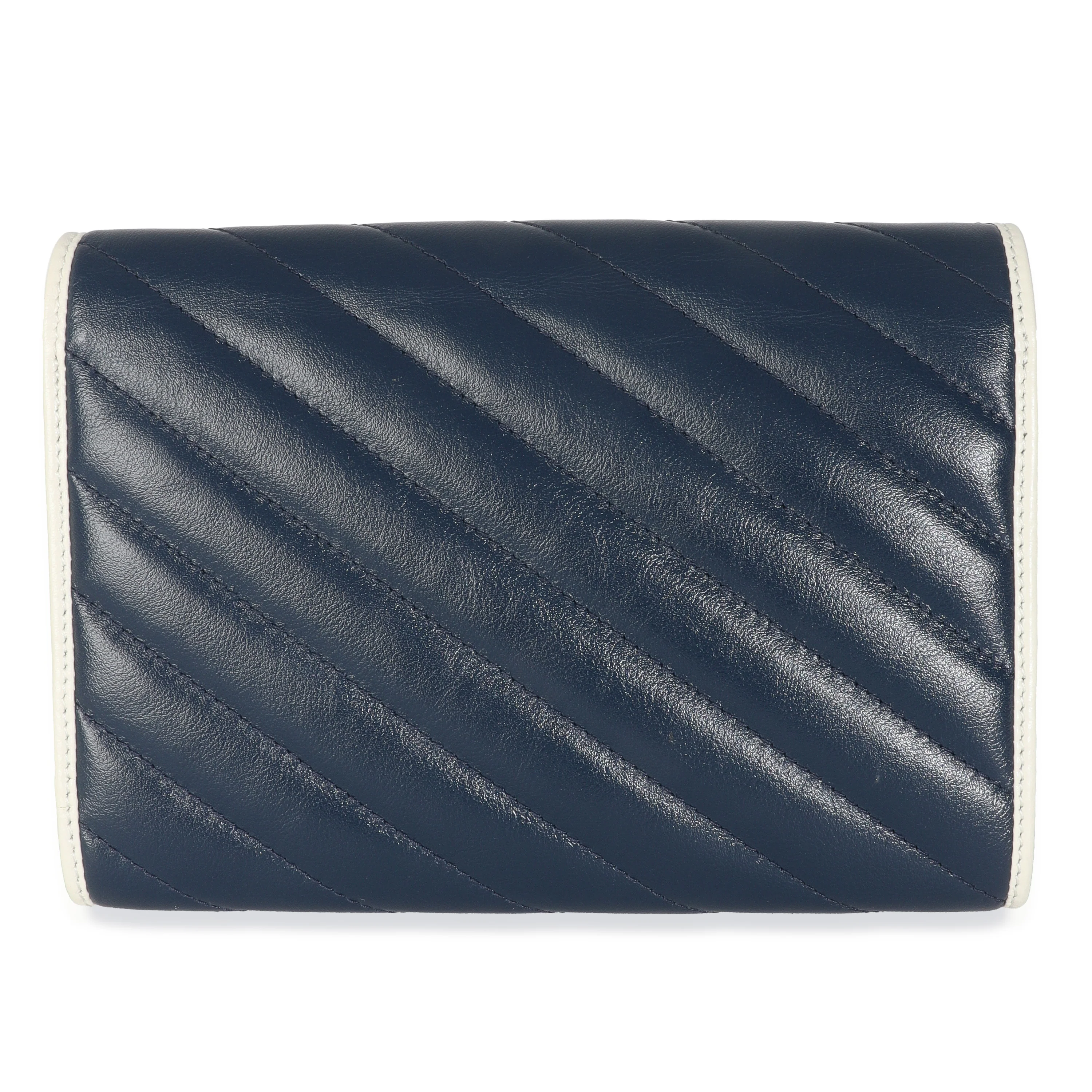 Navy Calfskin Matelasse Diagonal Torchon GG Marmont Chain Wallet - Image 4