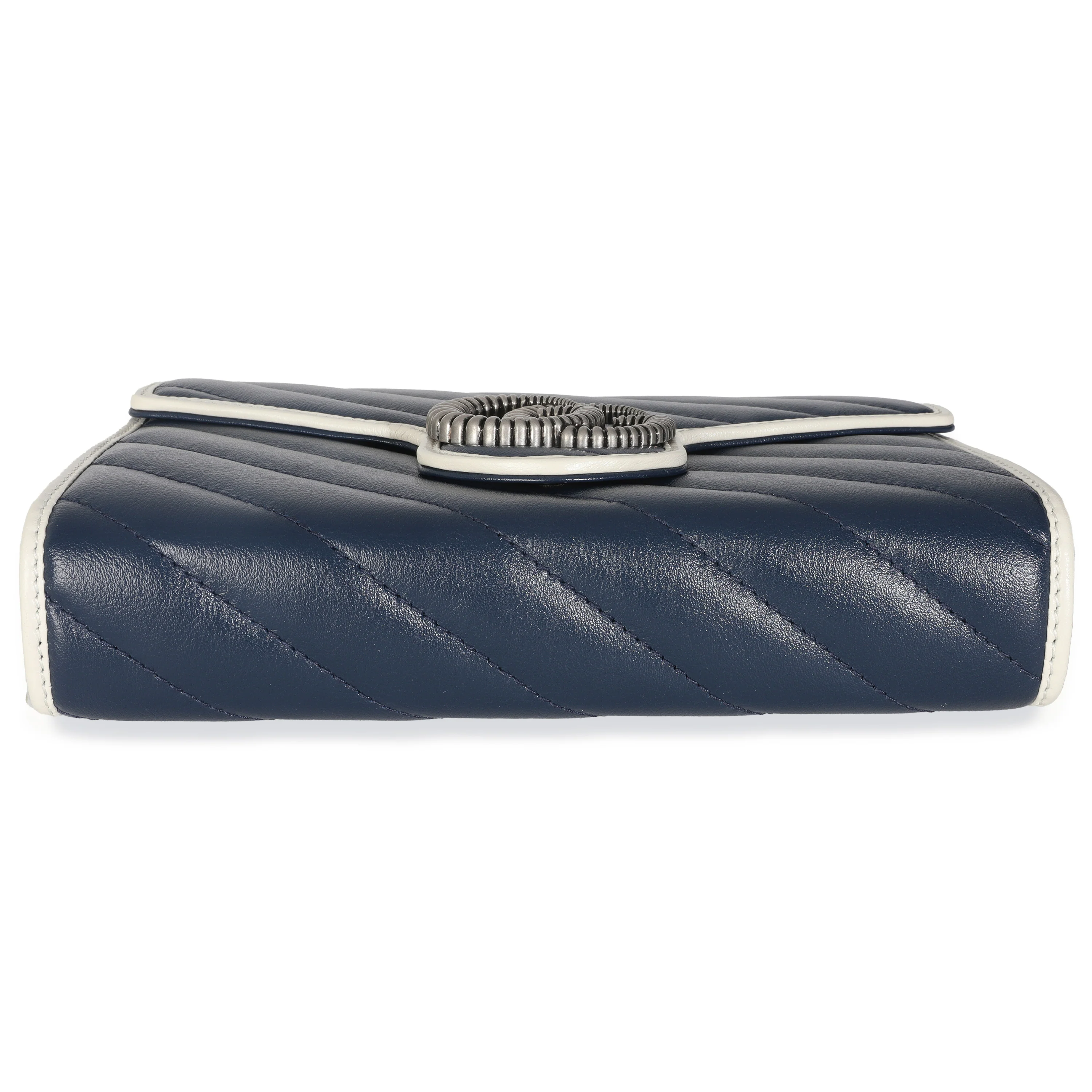 Navy Calfskin Matelasse Diagonal Torchon GG Marmont Chain Wallet - Image 5