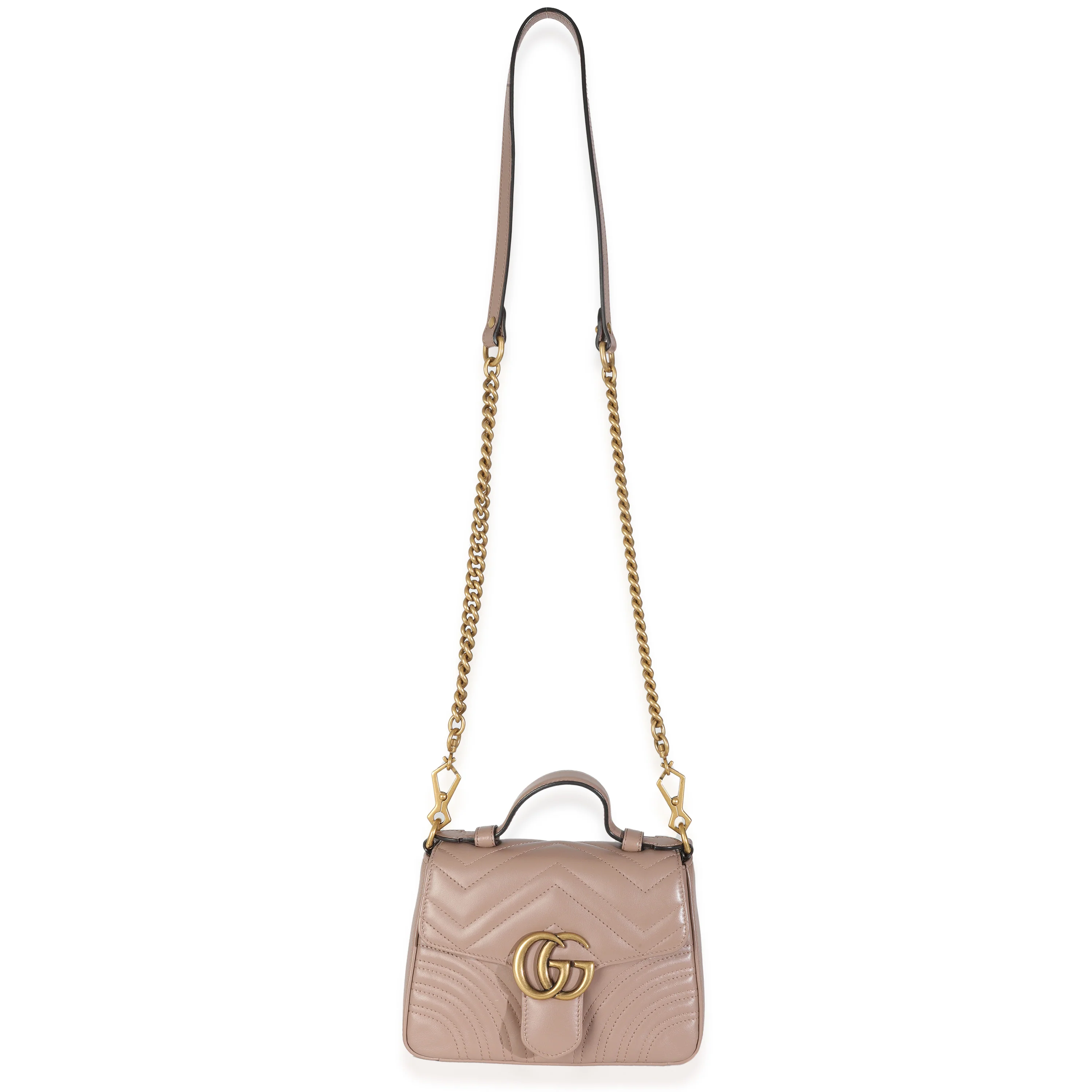 Porcelain Rose Calfskin Matelasse Mini GG Marmont Top Handle Bag - Image 7