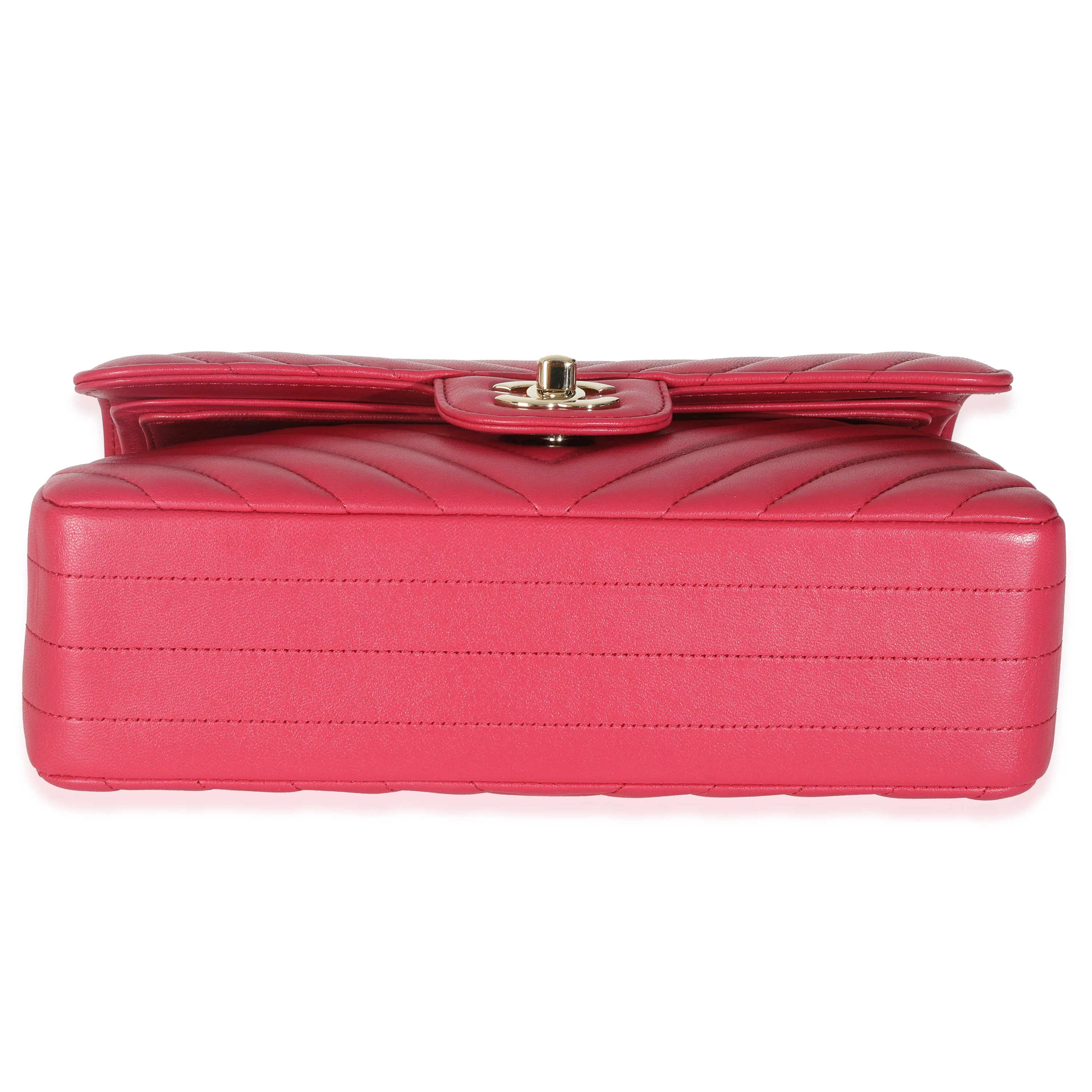 Dark Pink Chevron Lambskin Small Classic Double Flap Bag - Image 5