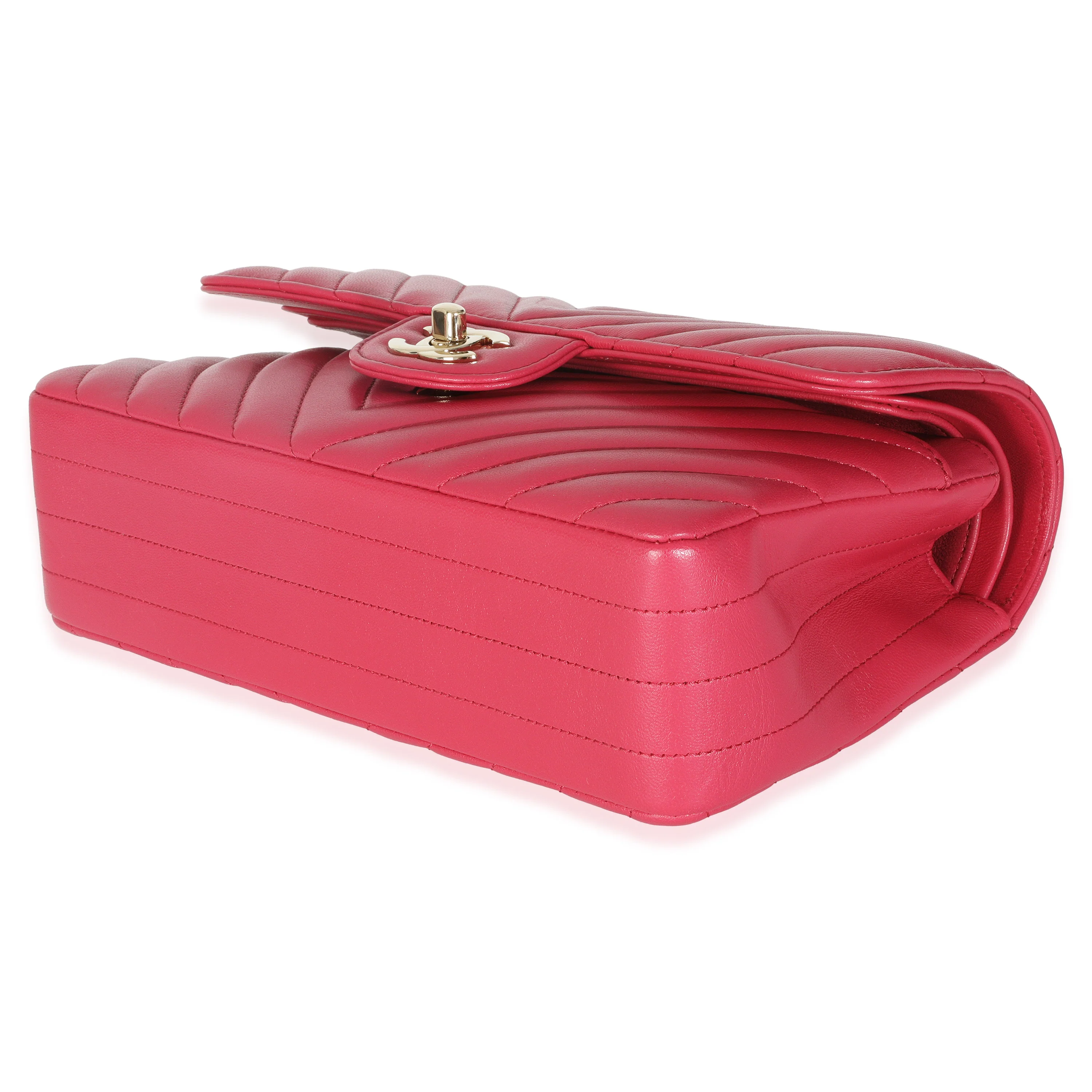 Dark Pink Chevron Lambskin Small Classic Double Flap Bag - Image 7