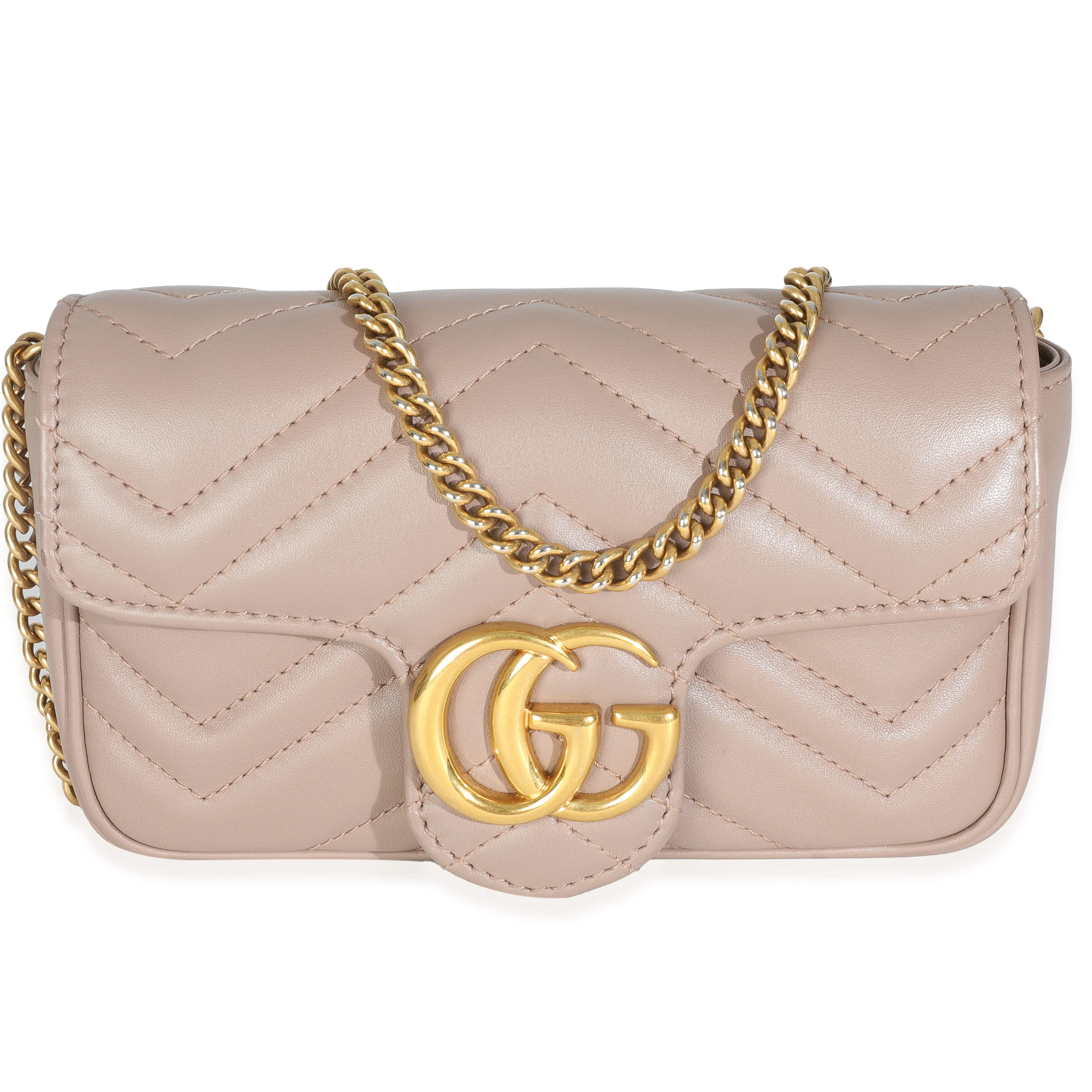 Porcelain Rose Calfskin Matelasse Super Mini GG Marmont Bag