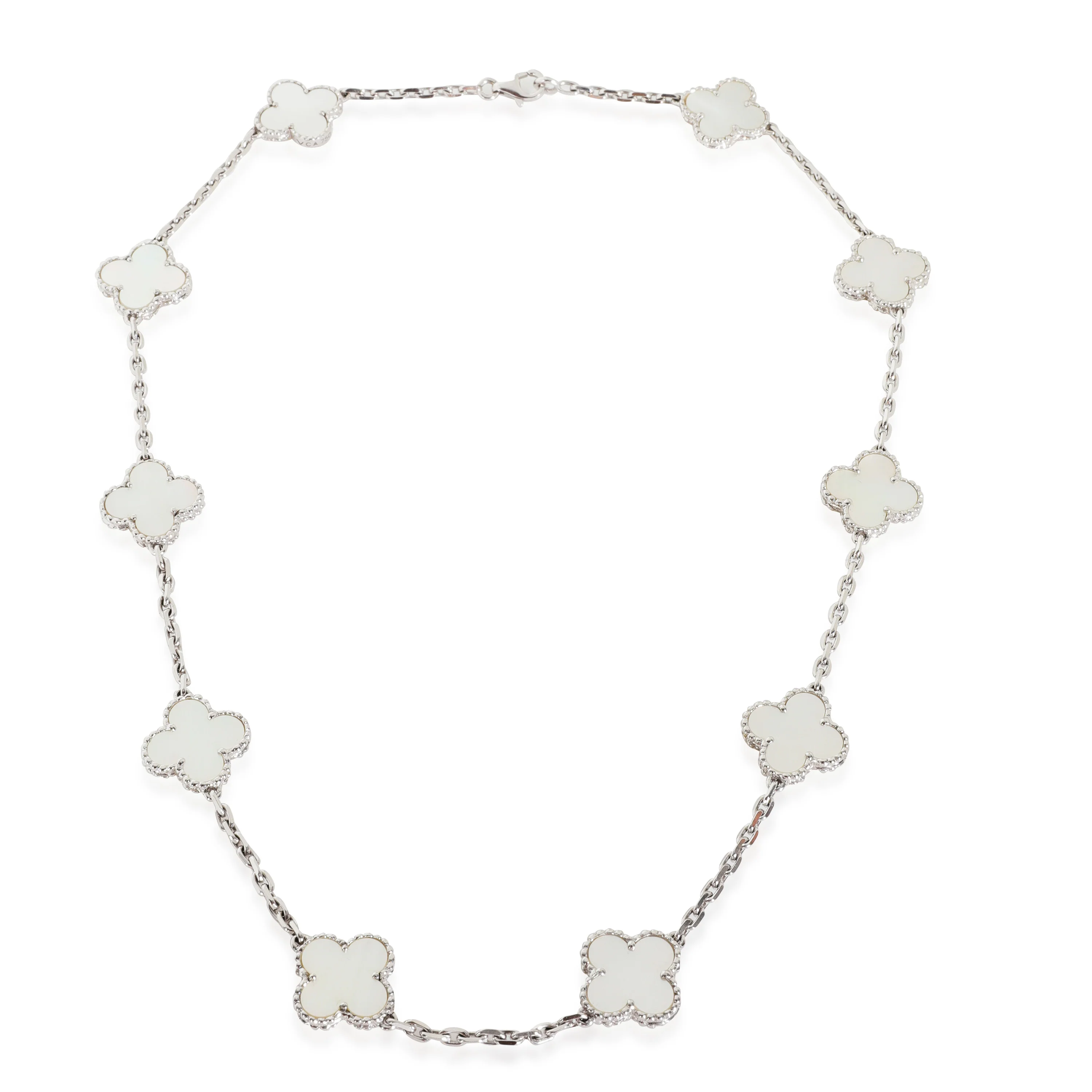White Gold Mother Of Pearl Vintage Alhambra Necklace - Image 2