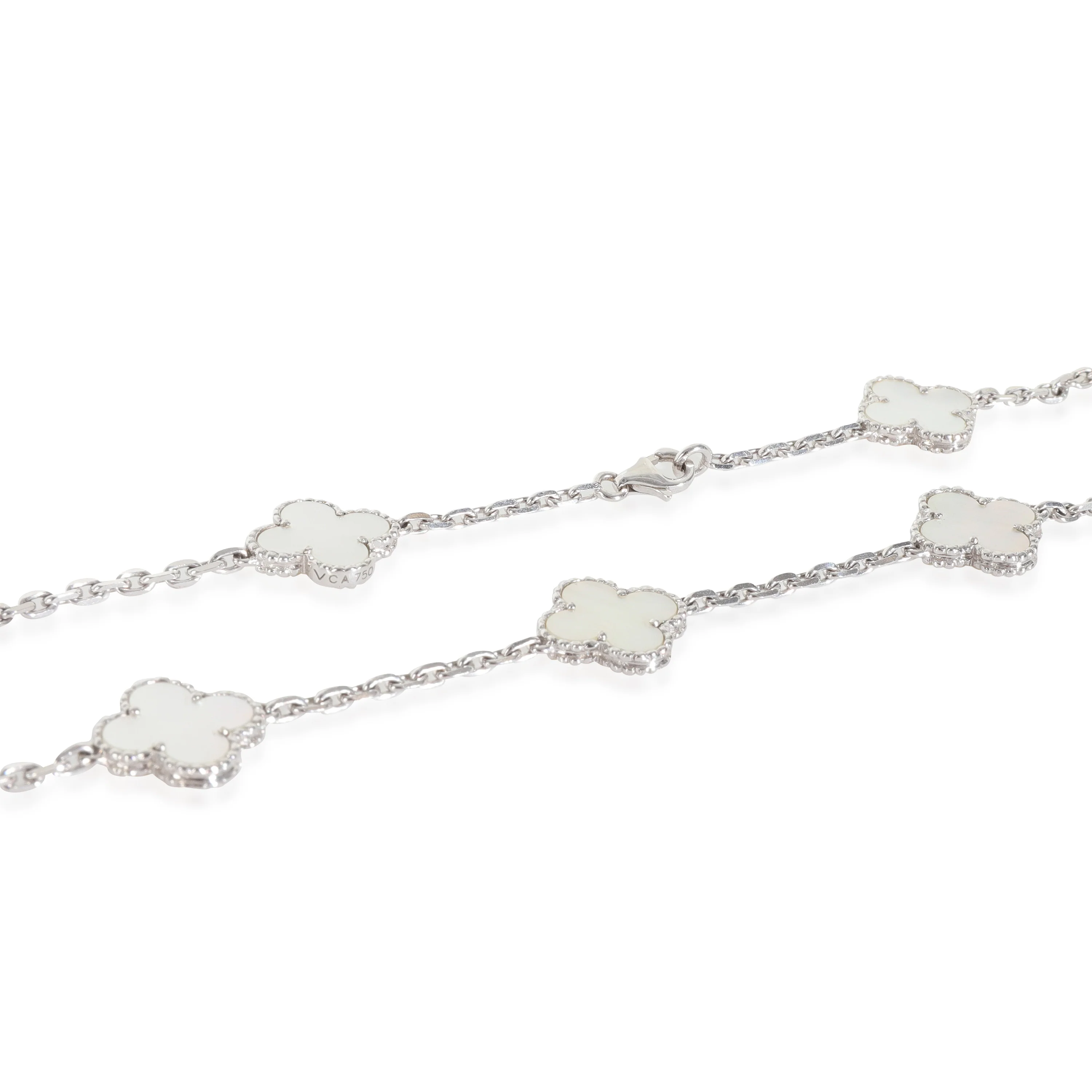 White Gold Mother Of Pearl Vintage Alhambra Necklace - Image 3