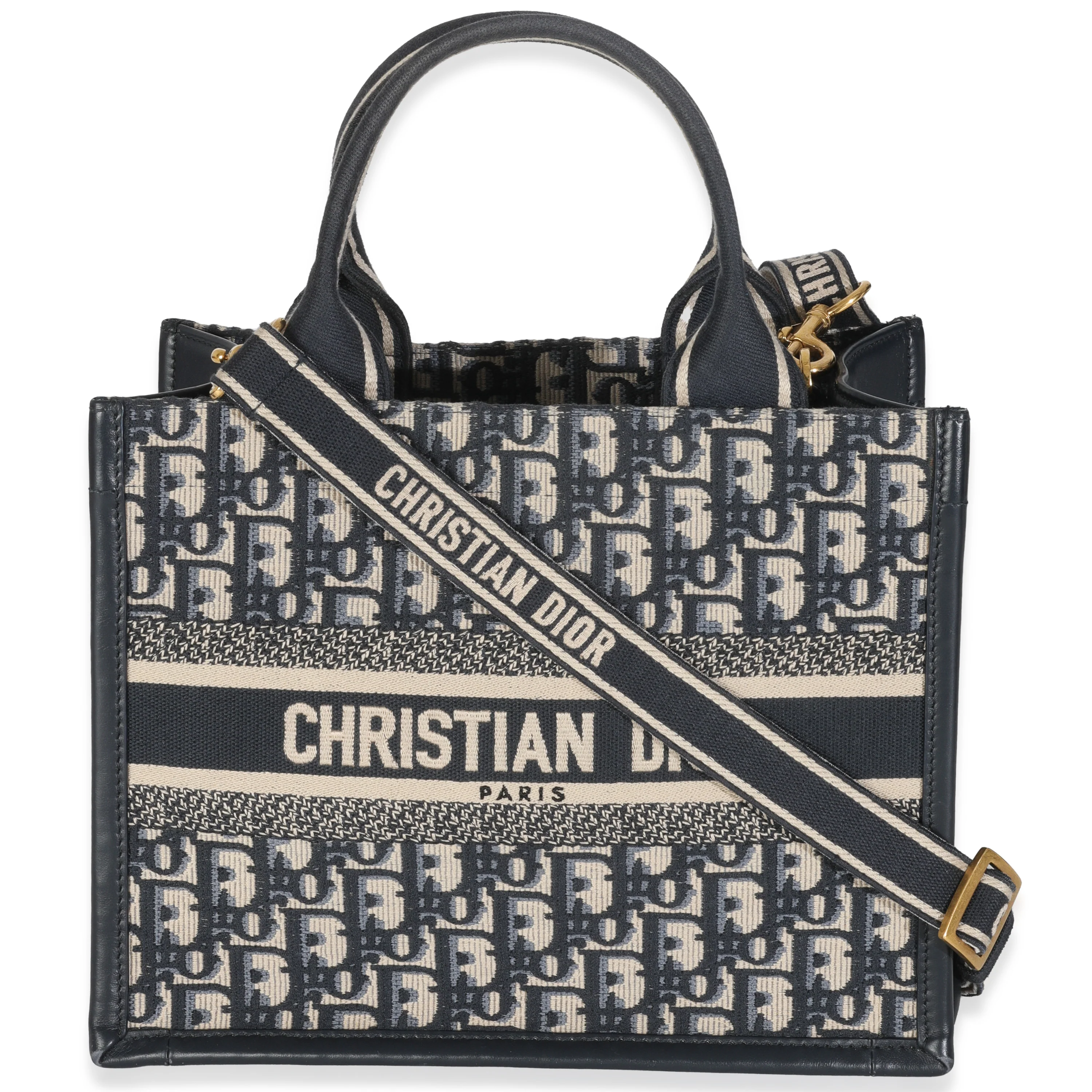 Blue Oblique Calfskin Small Book Tote With Strap