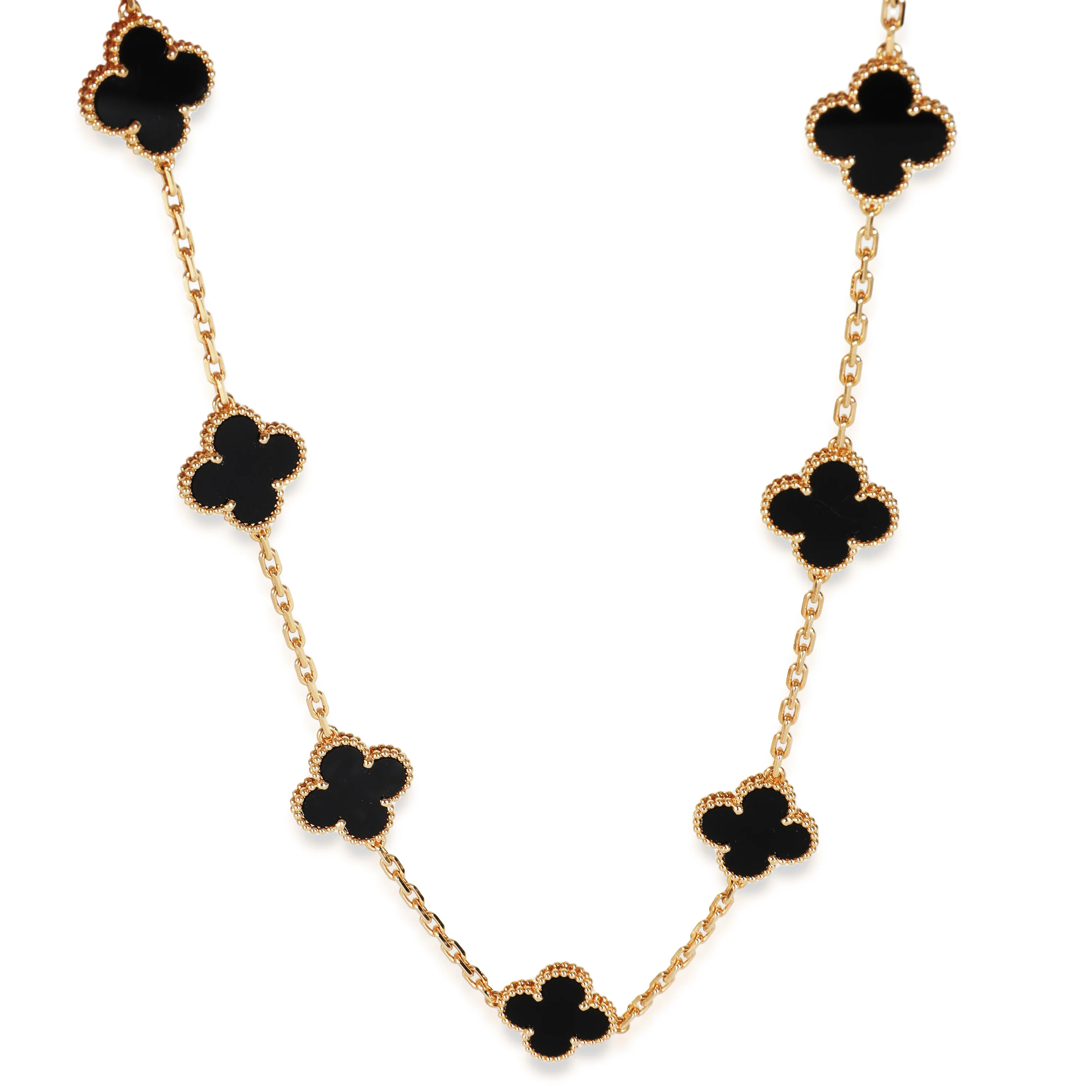 Yellow Gold Onyx Vintage Alhambra 10 Station Necklace