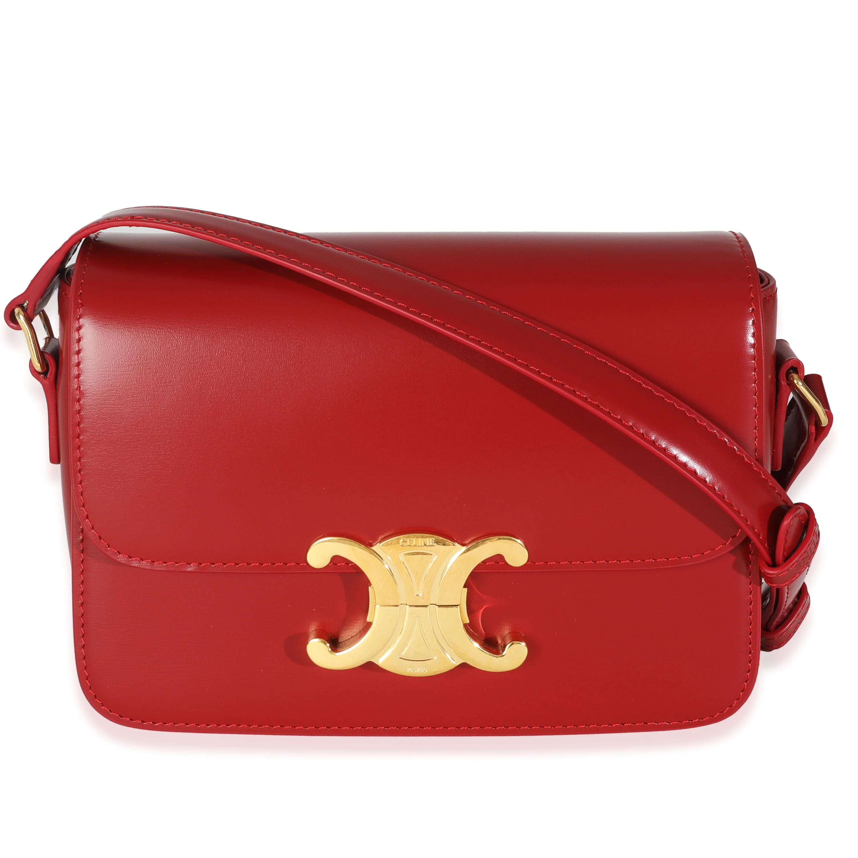 Carmin Shiny Calfskin Teen Triomphe Bag