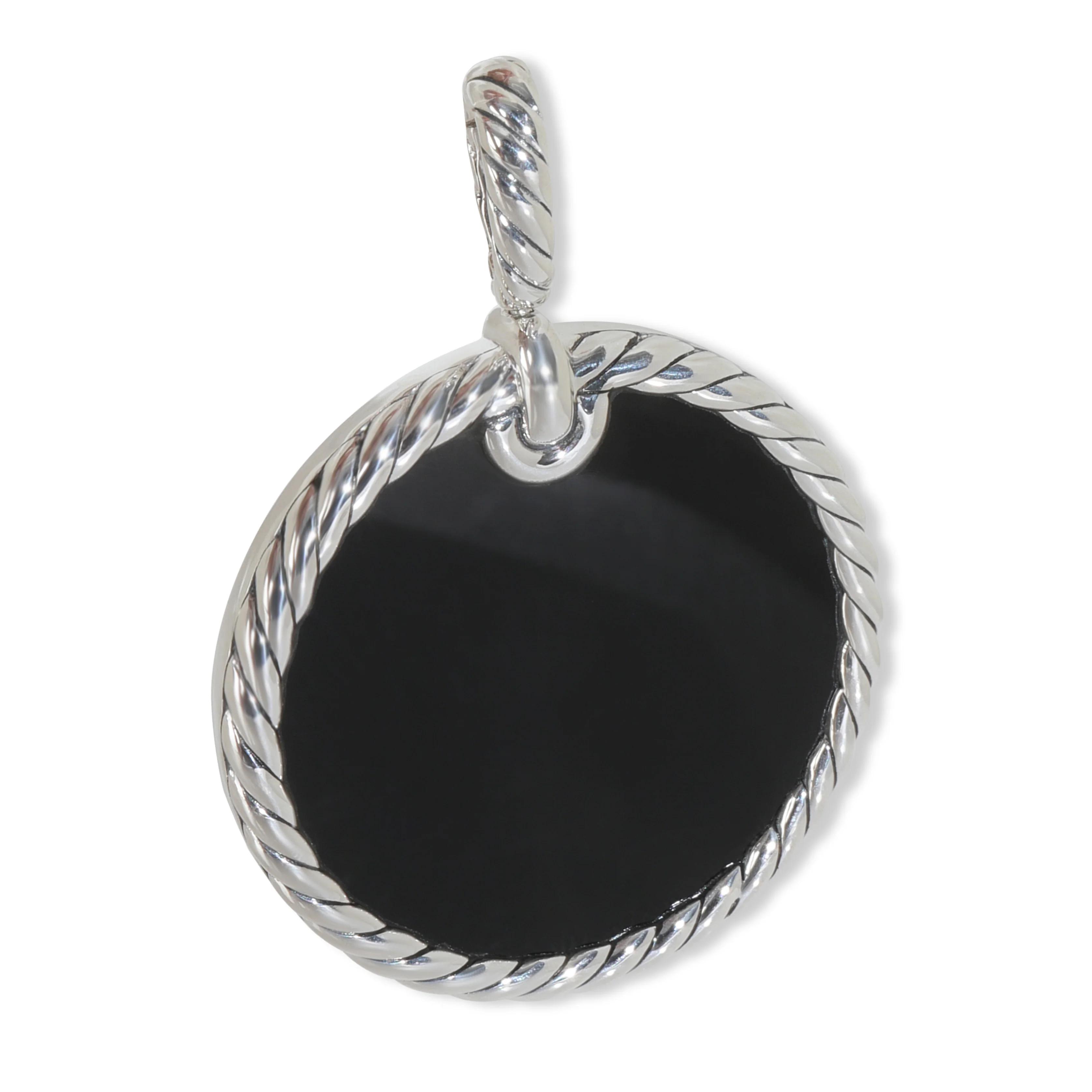Sterling Silver Onyx and Diamond Elements Disc Pendant - Image 3