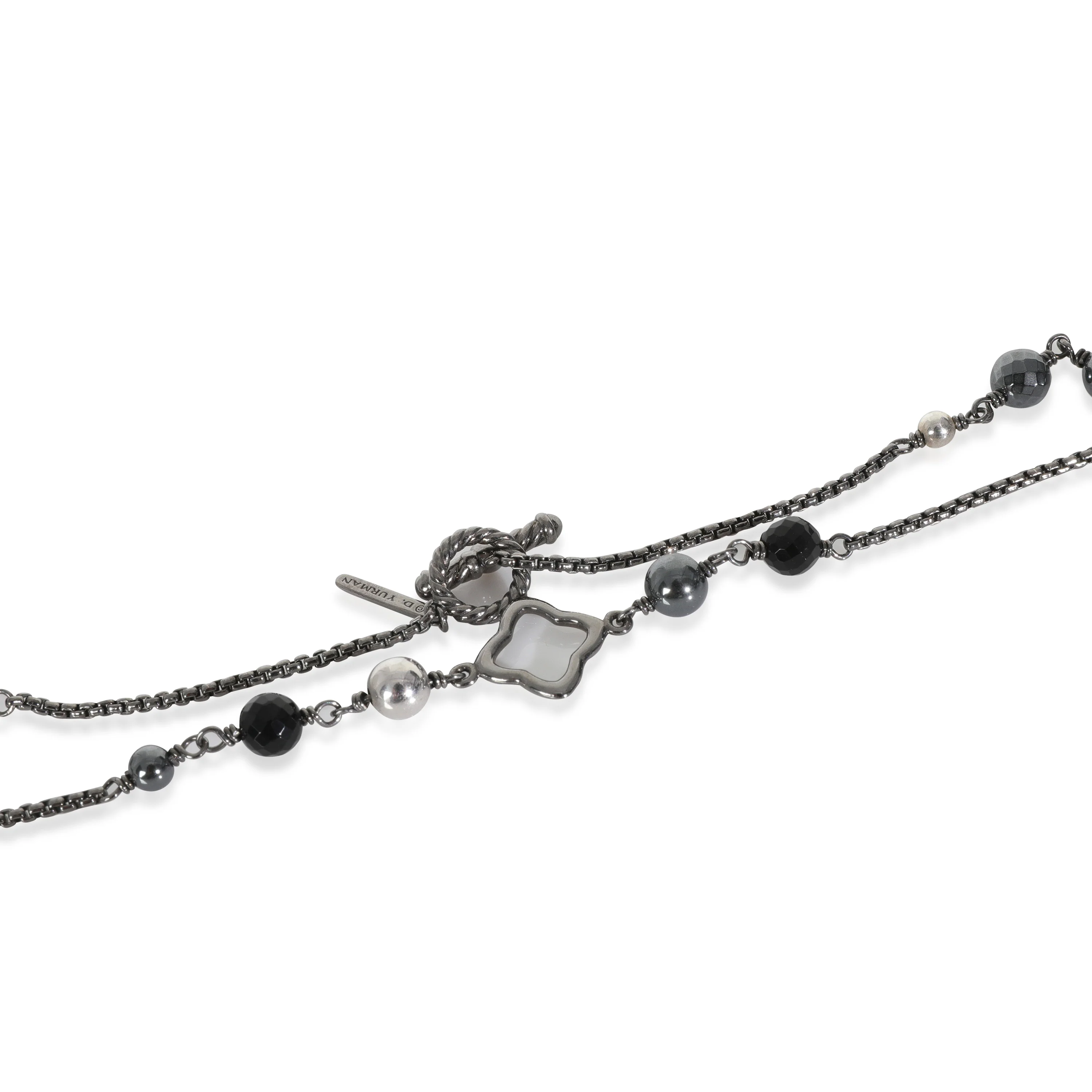 Sterling Silver Onyx and Hematite Quatrefoil Necklace - Image 3