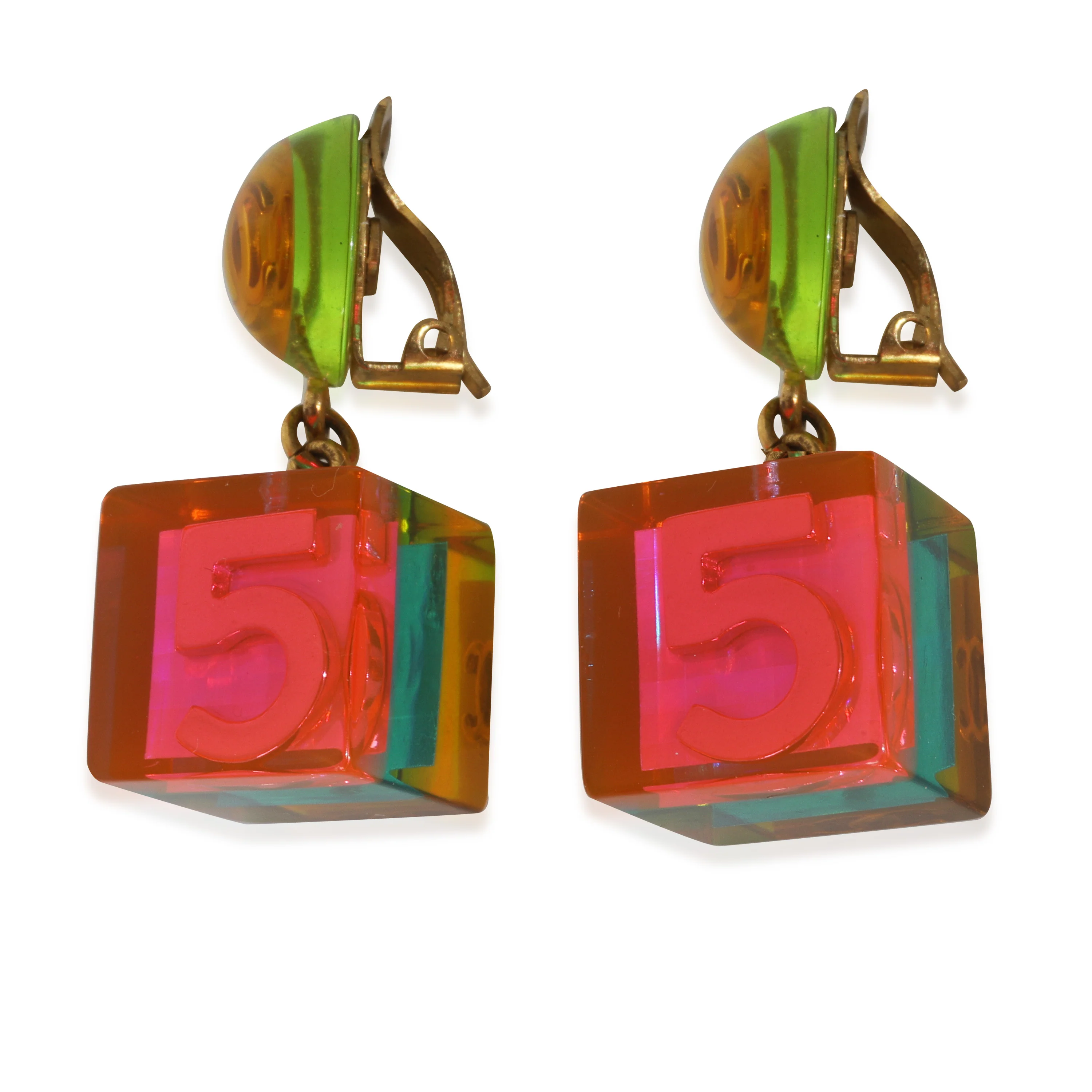 Gold-Plated  Vintage 1997 No.5 Cube Earrings - Image 2