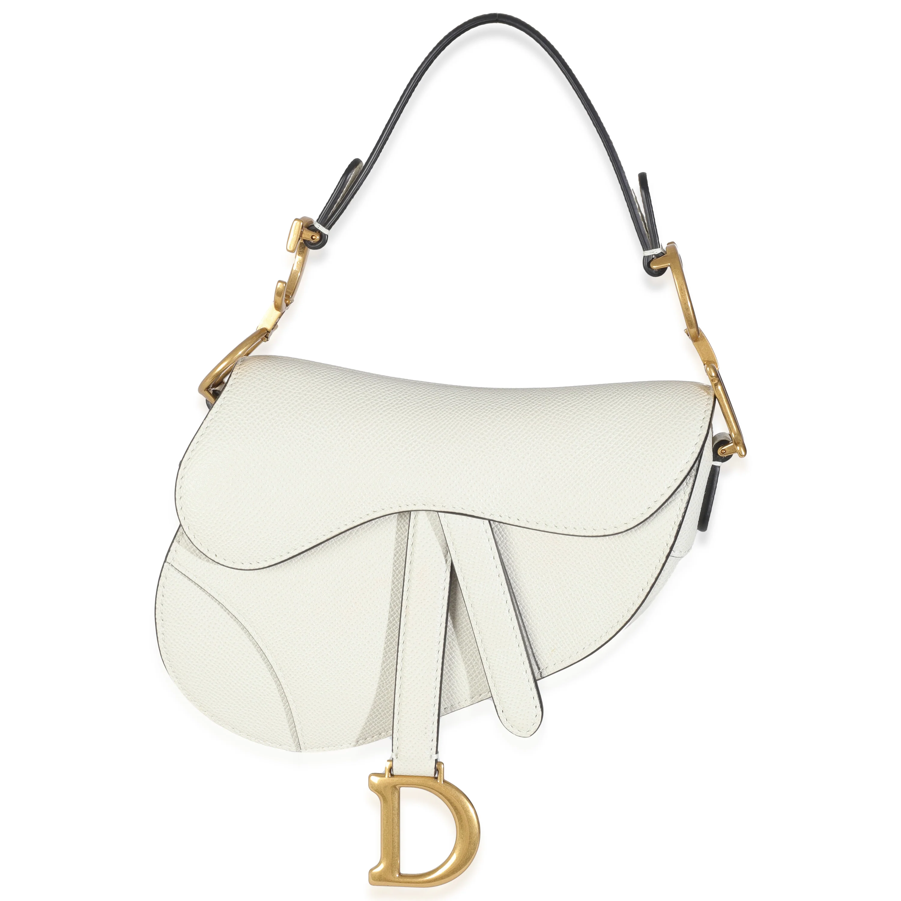 White Grained Calfskin Mini Saddle Bag