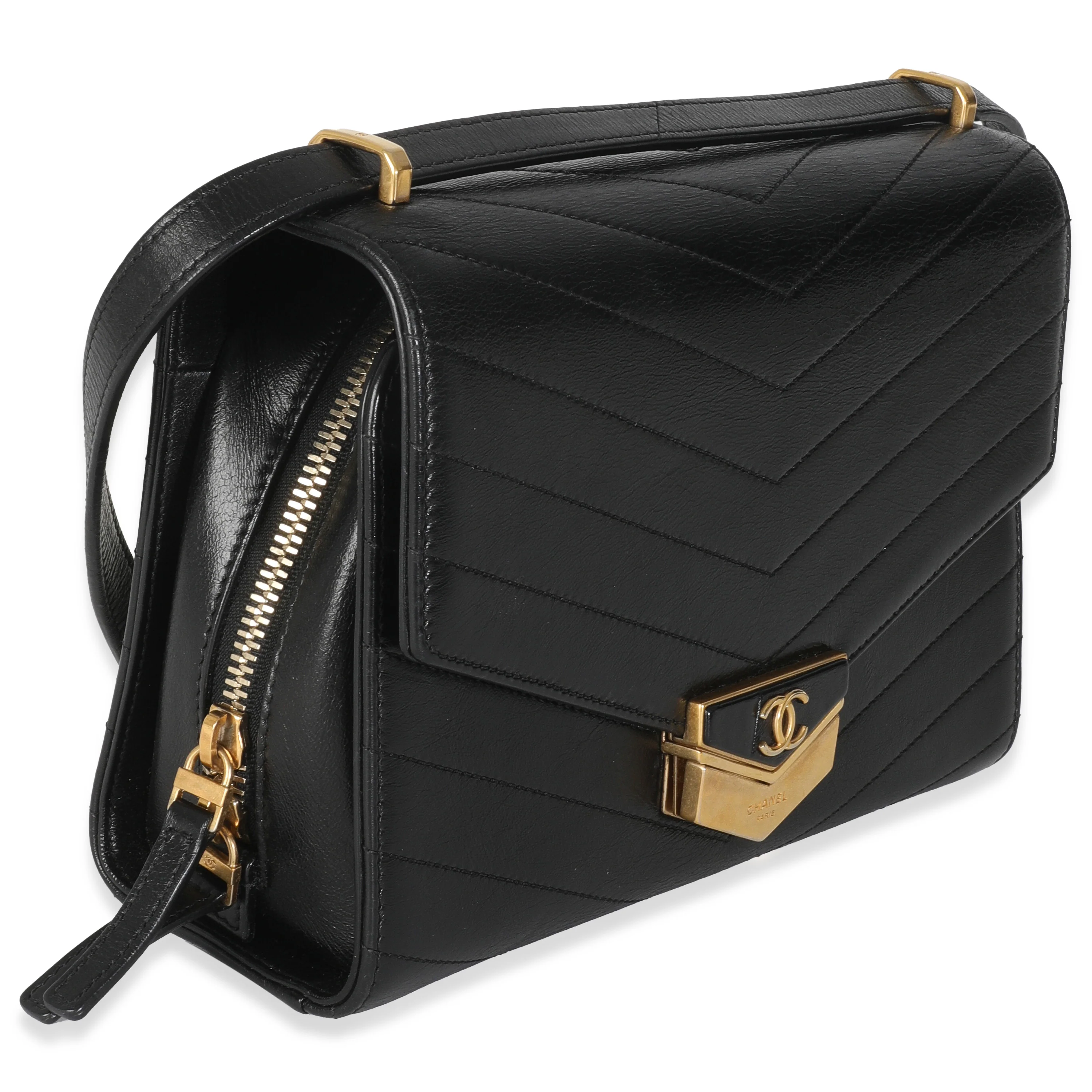 Black Chevron Quilted Calfskin Medal Flap Bag - Image 3