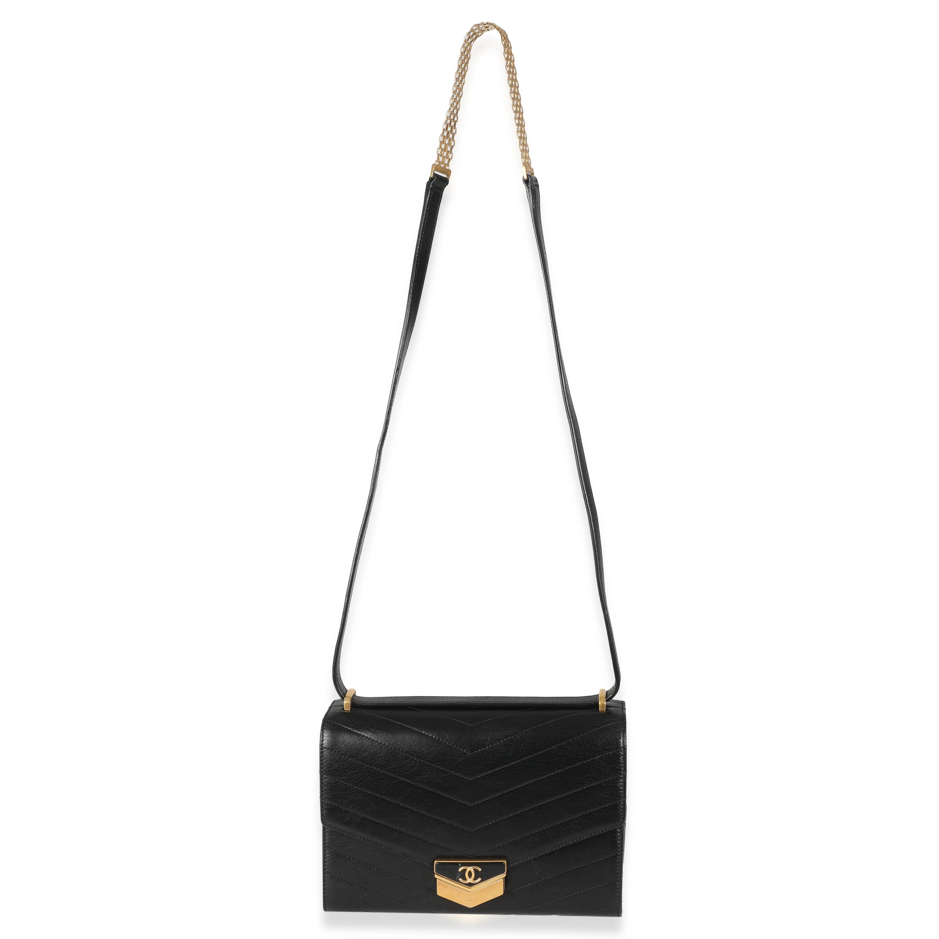 Black Chevron Quilted Calfskin Medal Flap Bag - Image 7