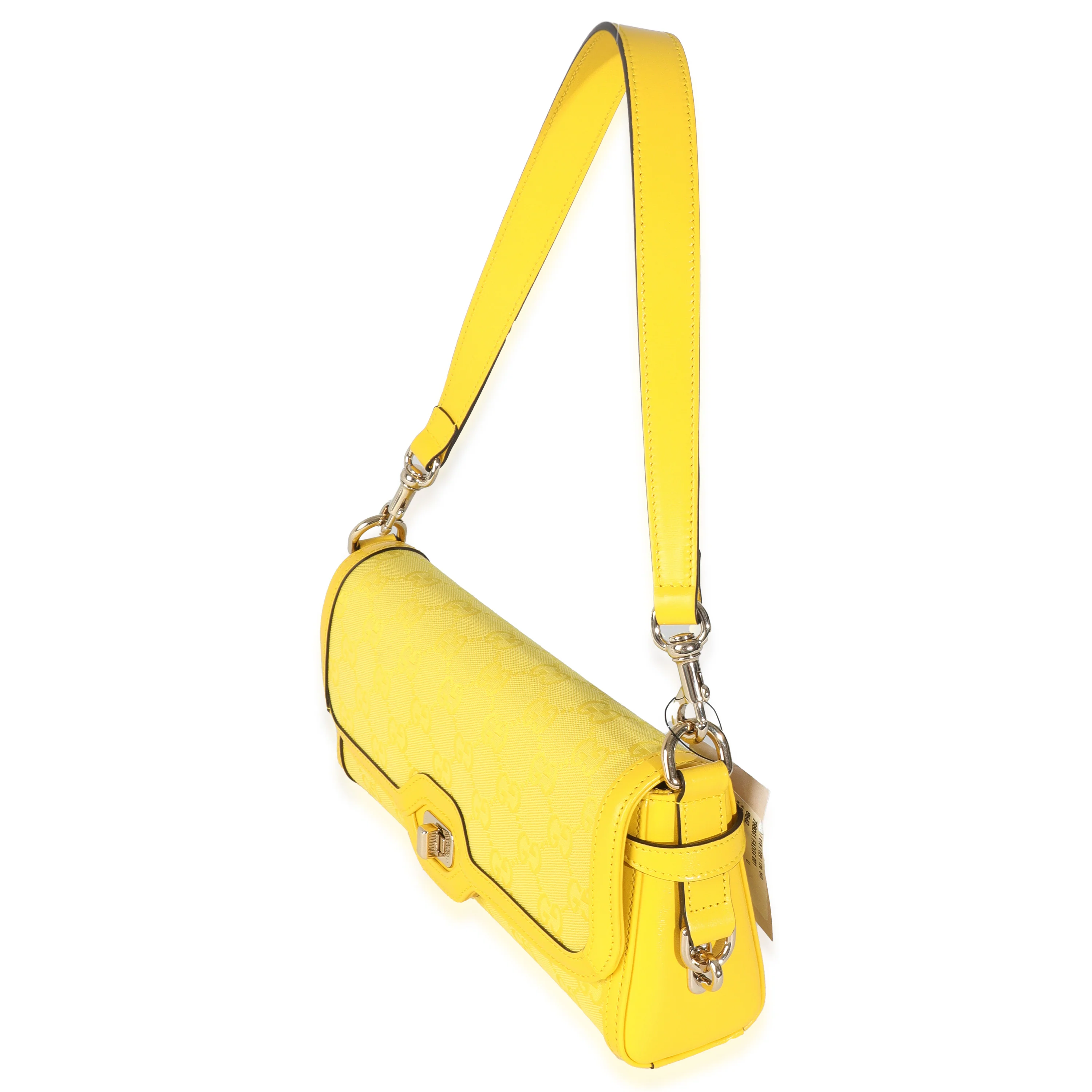 Yellow GG Monogram Textured Canvas Dollar Calfskin Small Luce Shoulder Bag - Image 2