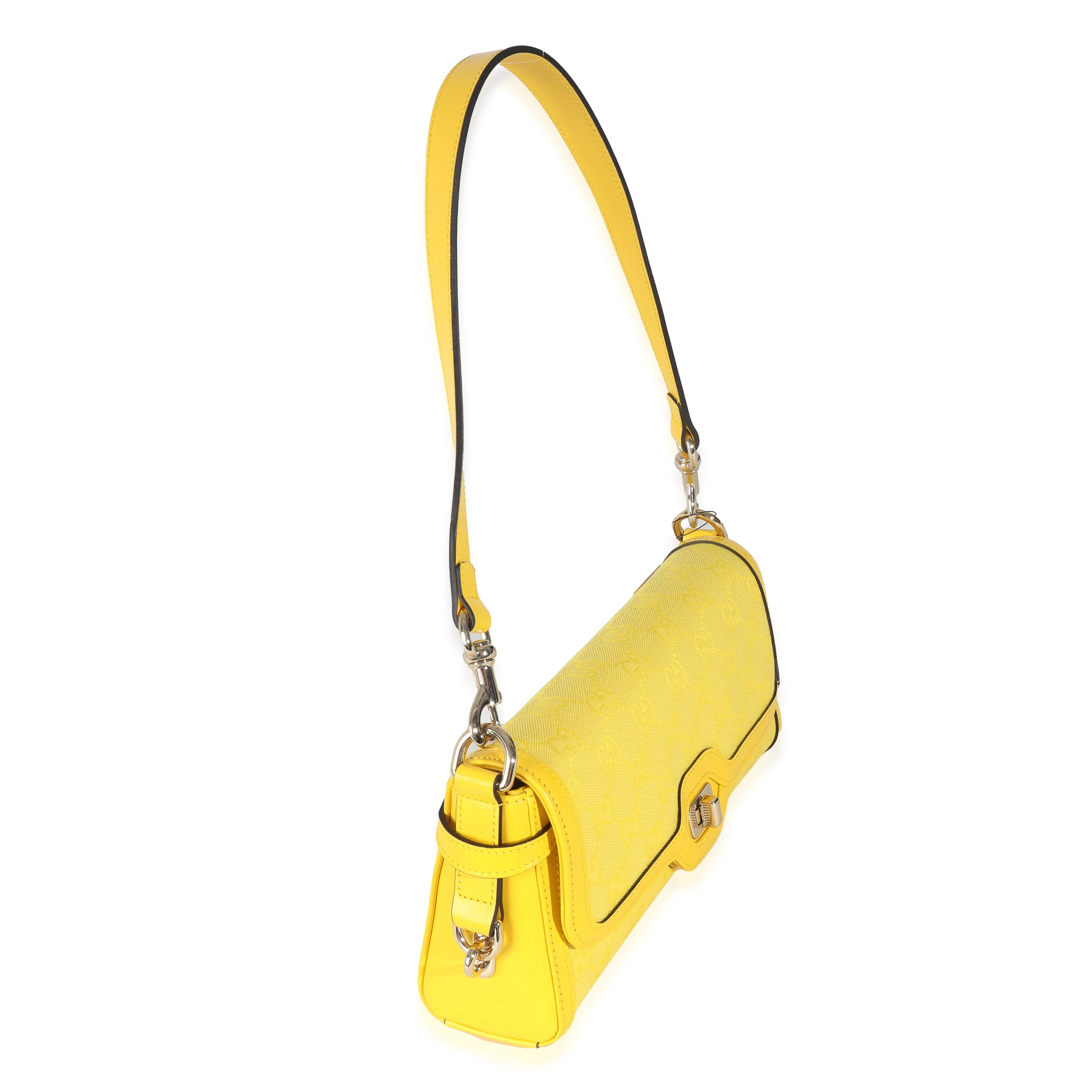 Yellow GG Monogram Textured Canvas Dollar Calfskin Small Luce Shoulder Bag - Image 3