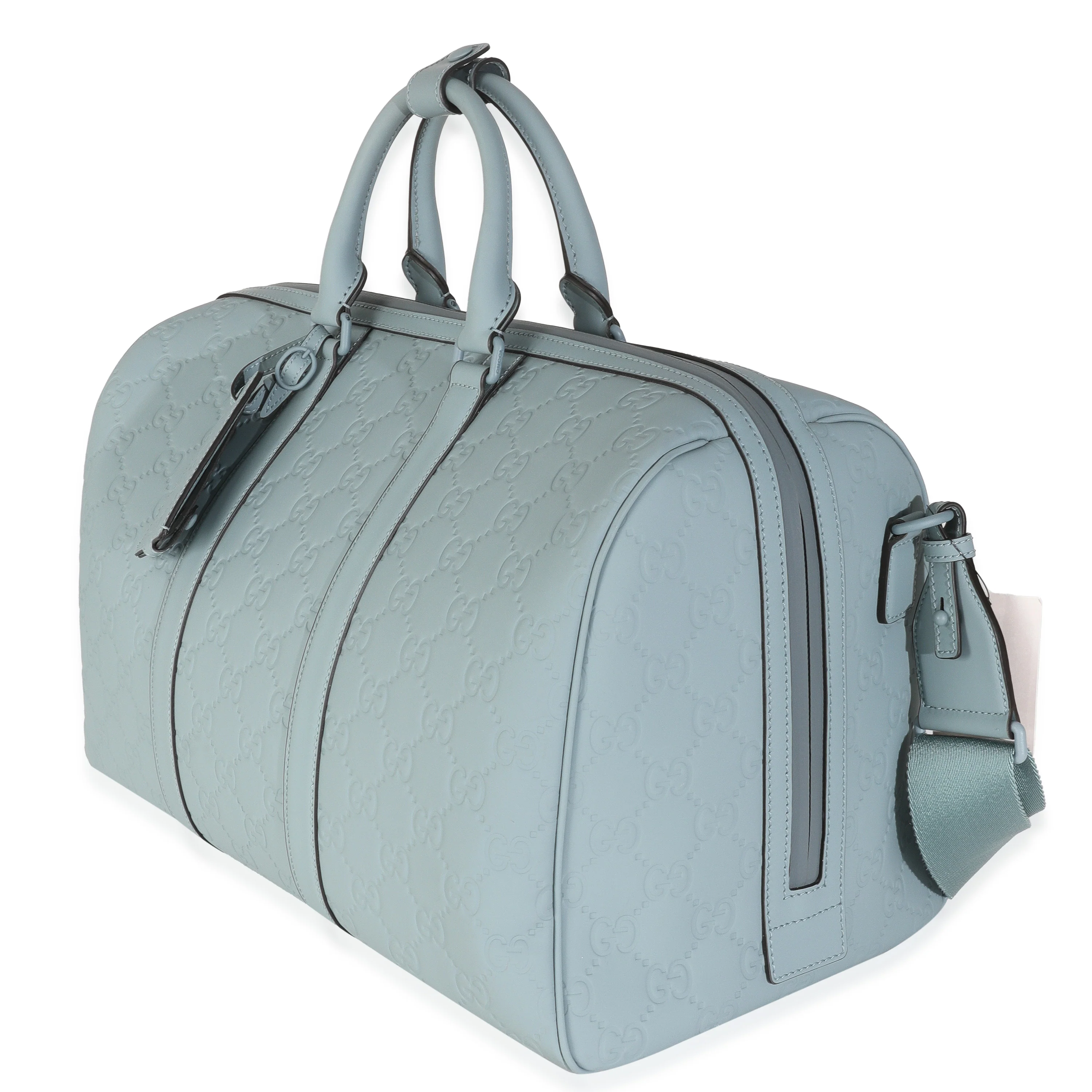 Light Blue Rubber Effect GG Embossed Large Duffle Bag - Image 2