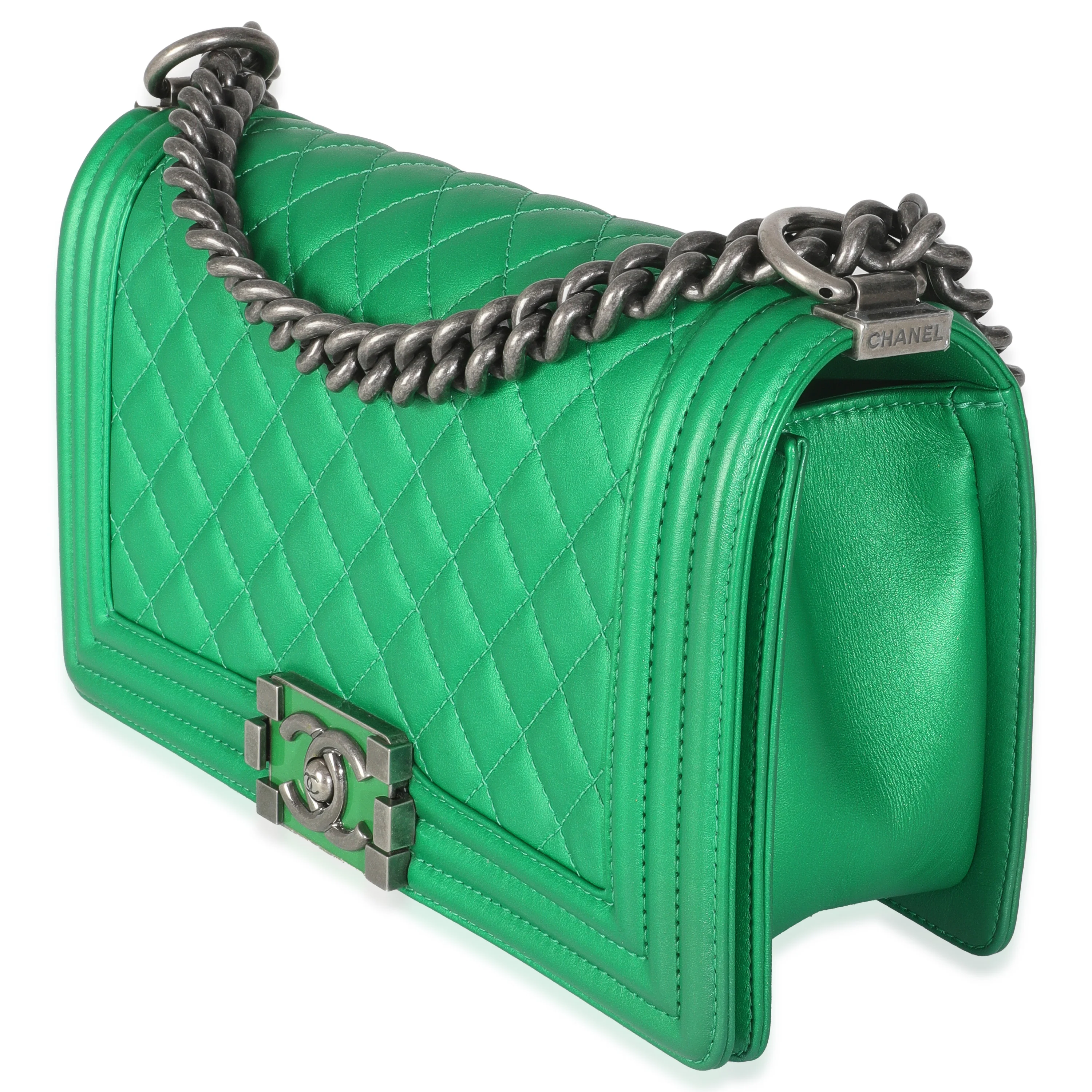 Green Quilted Lambskin Enamel CC Old Medium Boy Bag - Image 2