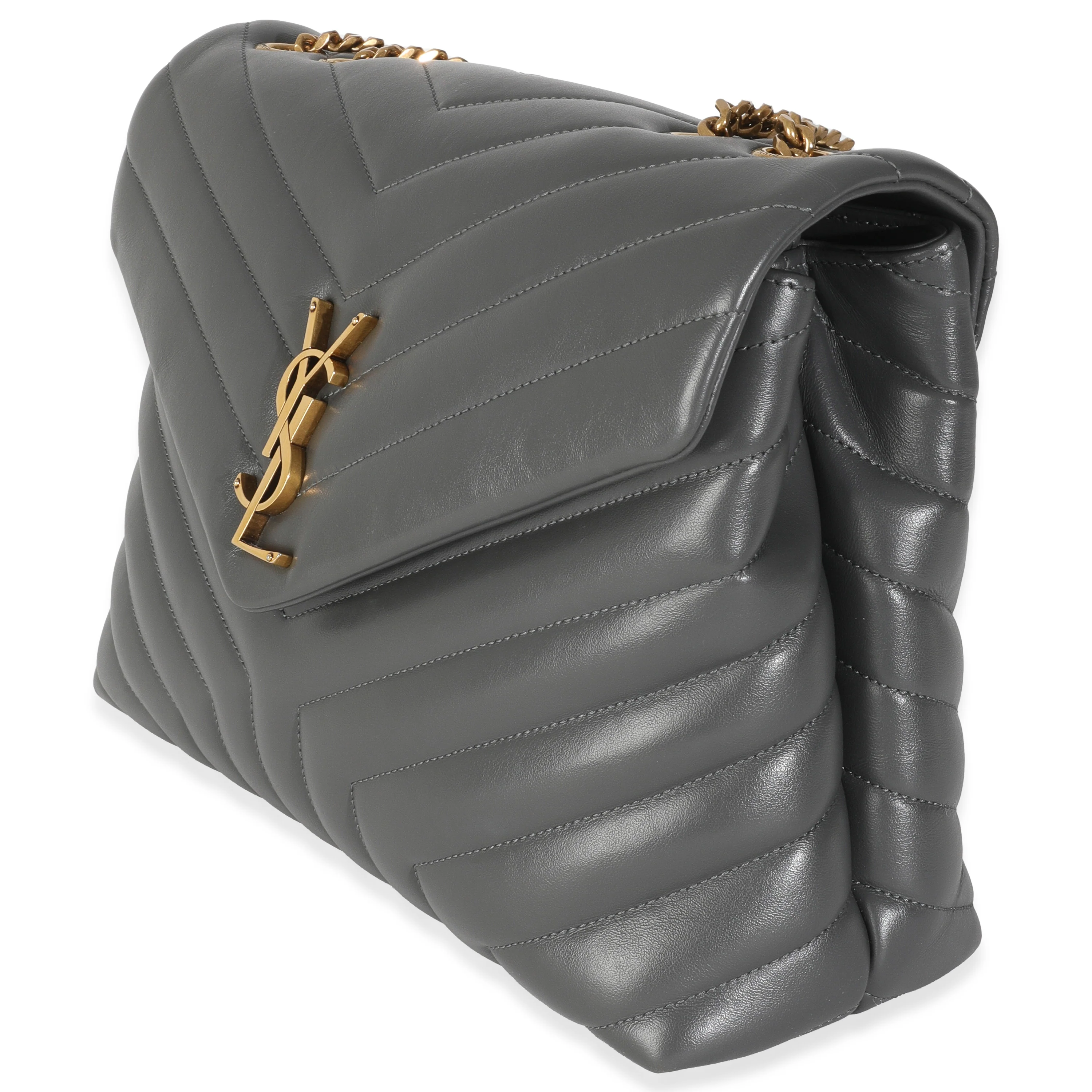 Grey Calfskin Y Quilted Medium Loulou Chain Satchel - Image 2