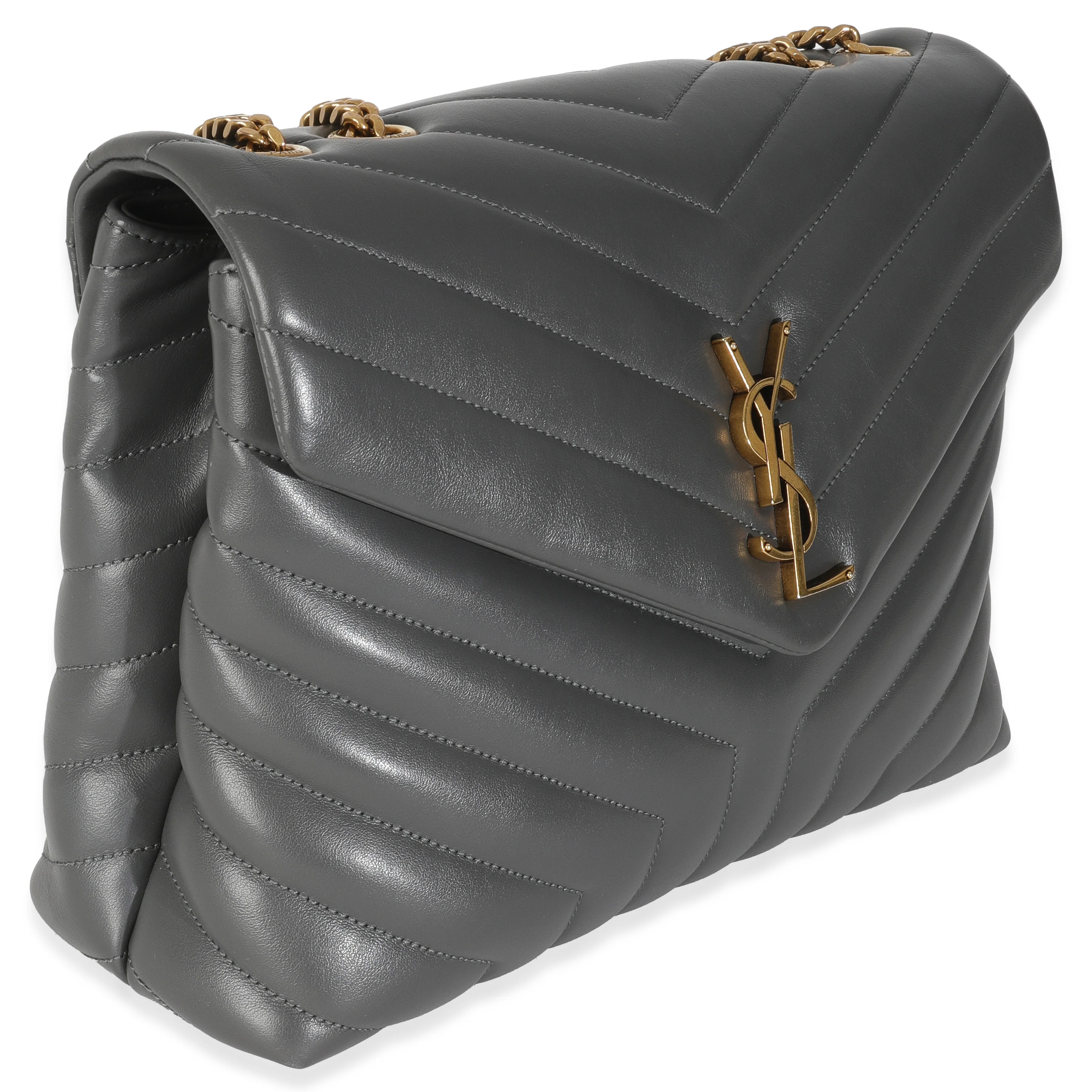 Grey Calfskin Y Quilted Medium Loulou Chain Satchel - Image 3