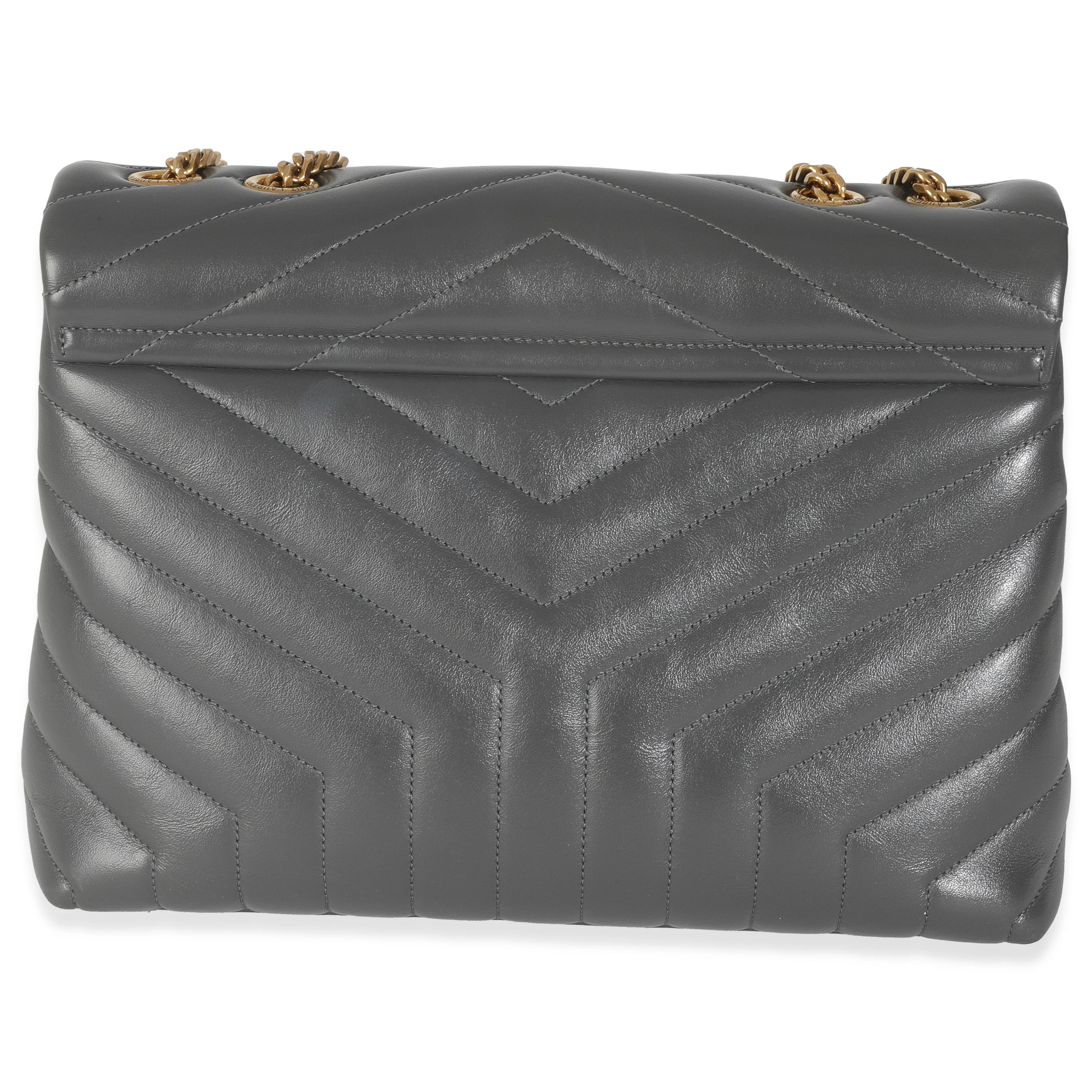Grey Calfskin Y Quilted Medium Loulou Chain Satchel - Image 4