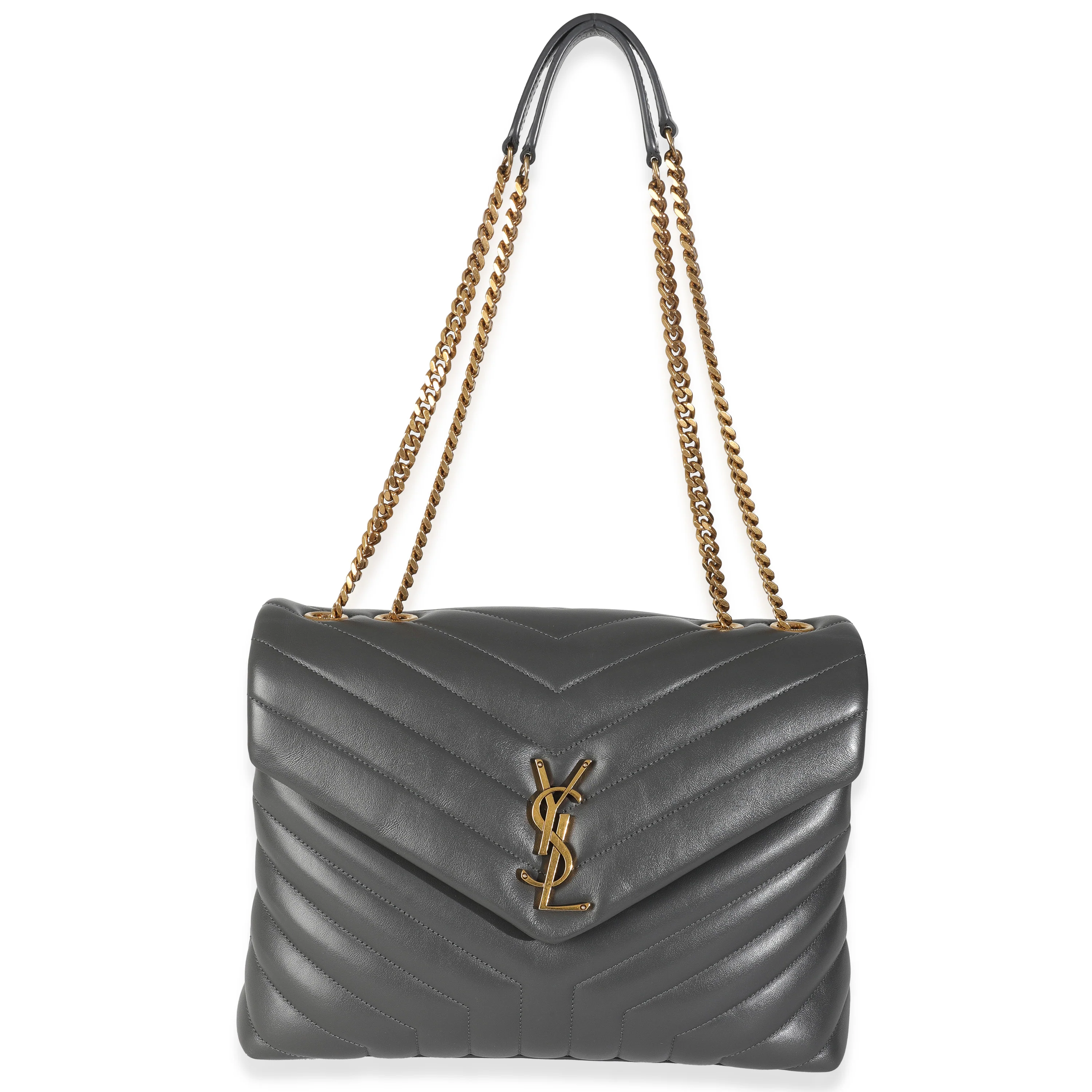 Grey Calfskin Y Quilted Medium Loulou Chain Satchel - Image 8