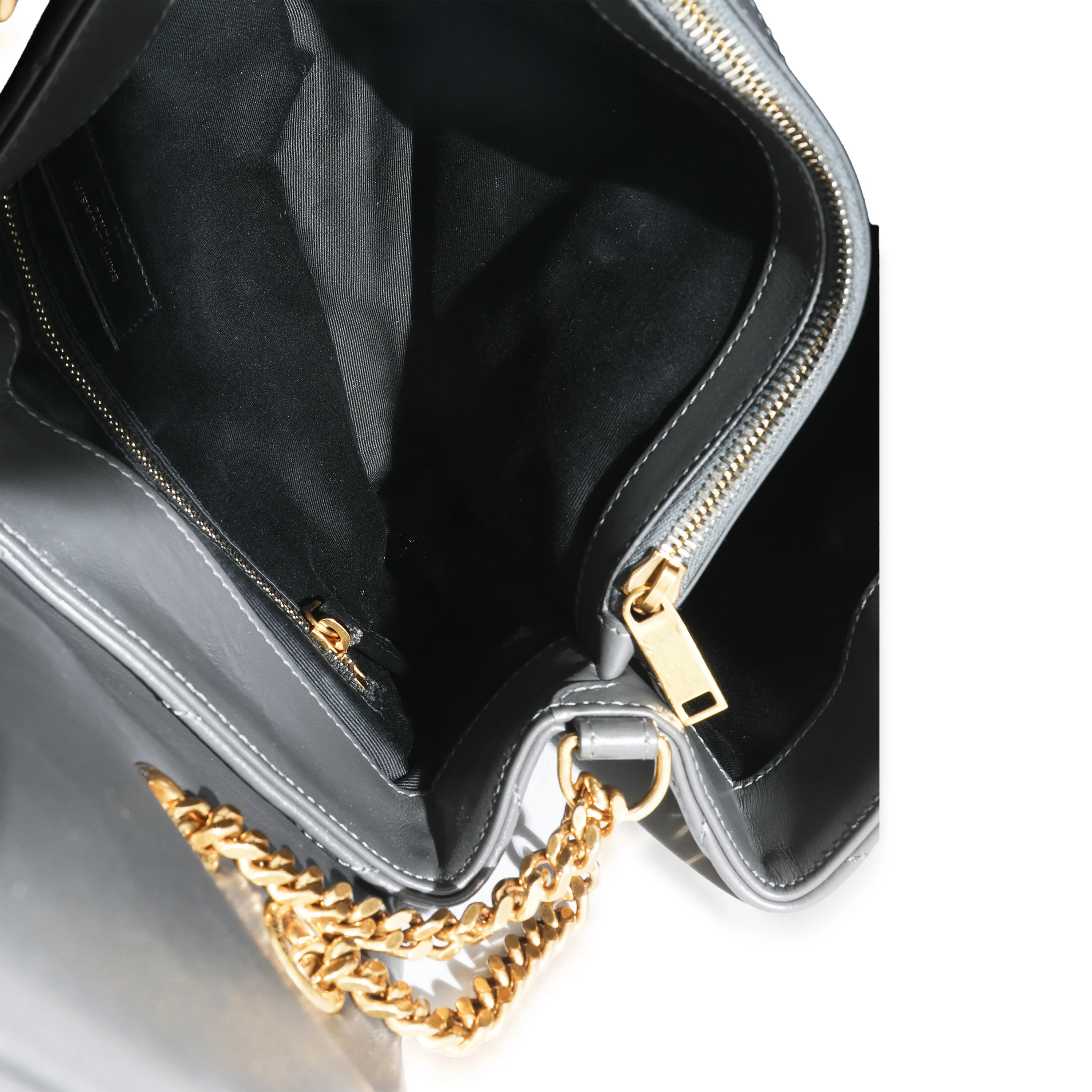 Grey Calfskin Y Quilted Medium Loulou Chain Satchel - Image 9