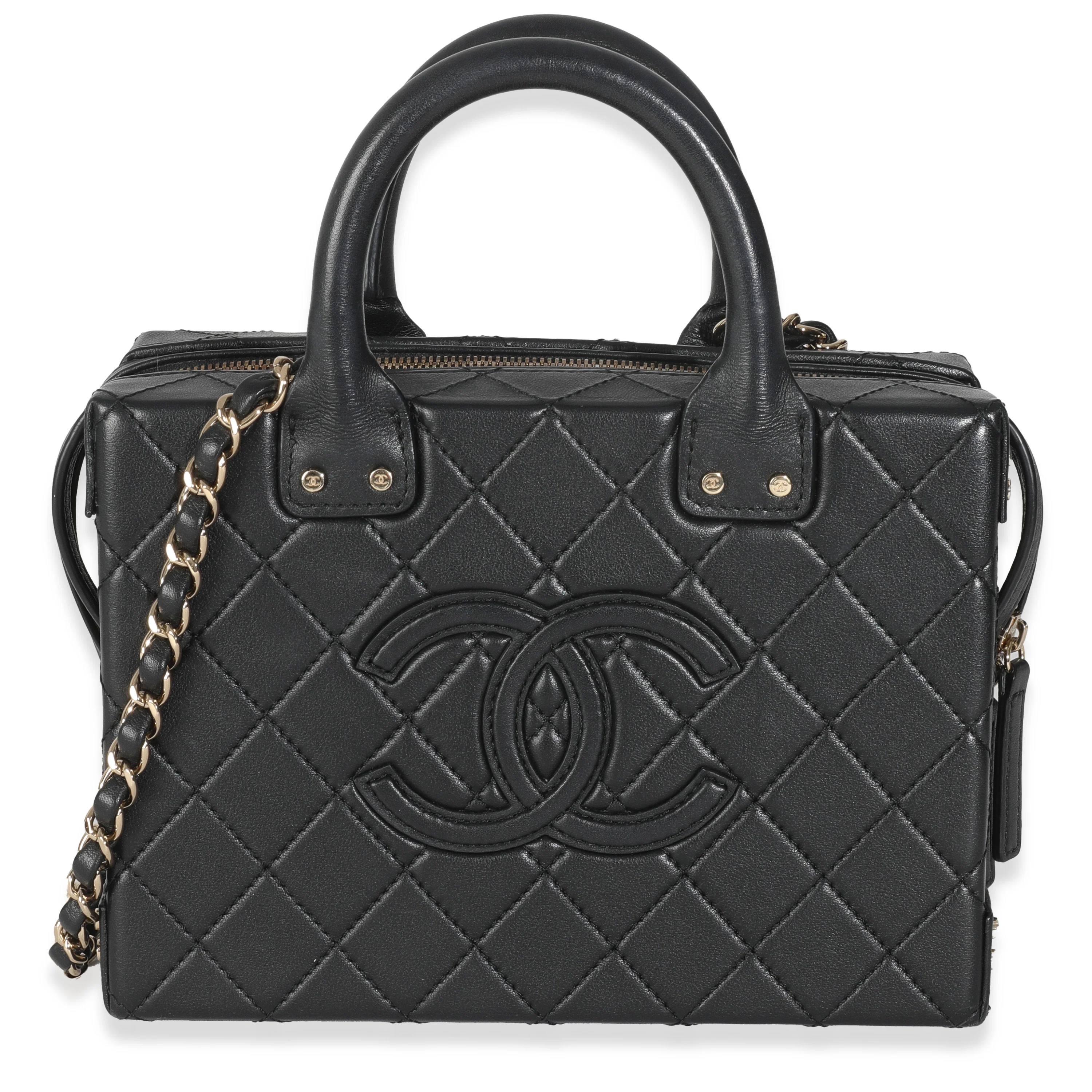 Black Quilted Calfskin Studded Square Vanity Case
