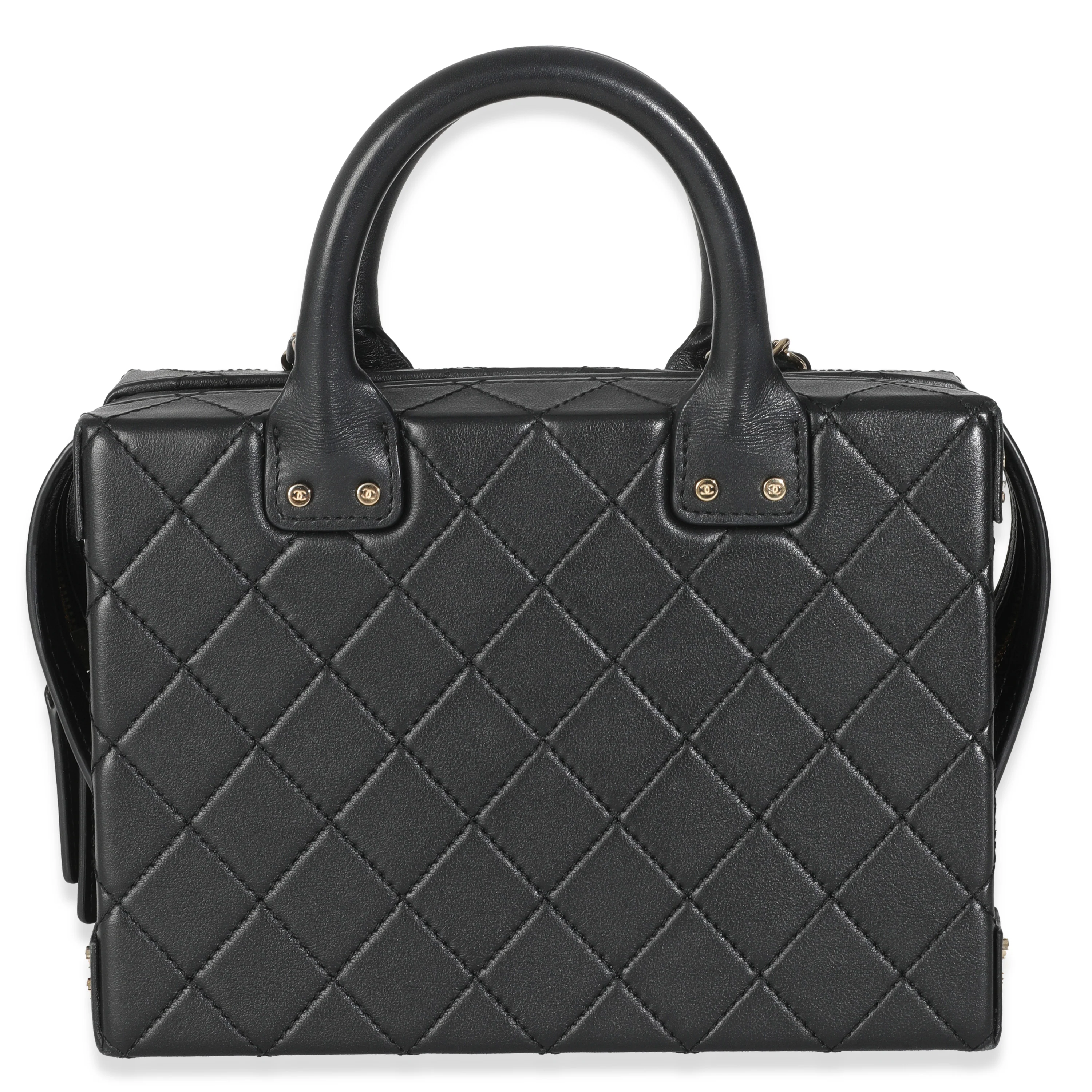 Black Quilted Calfskin Studded Square Vanity Case - Image 4
