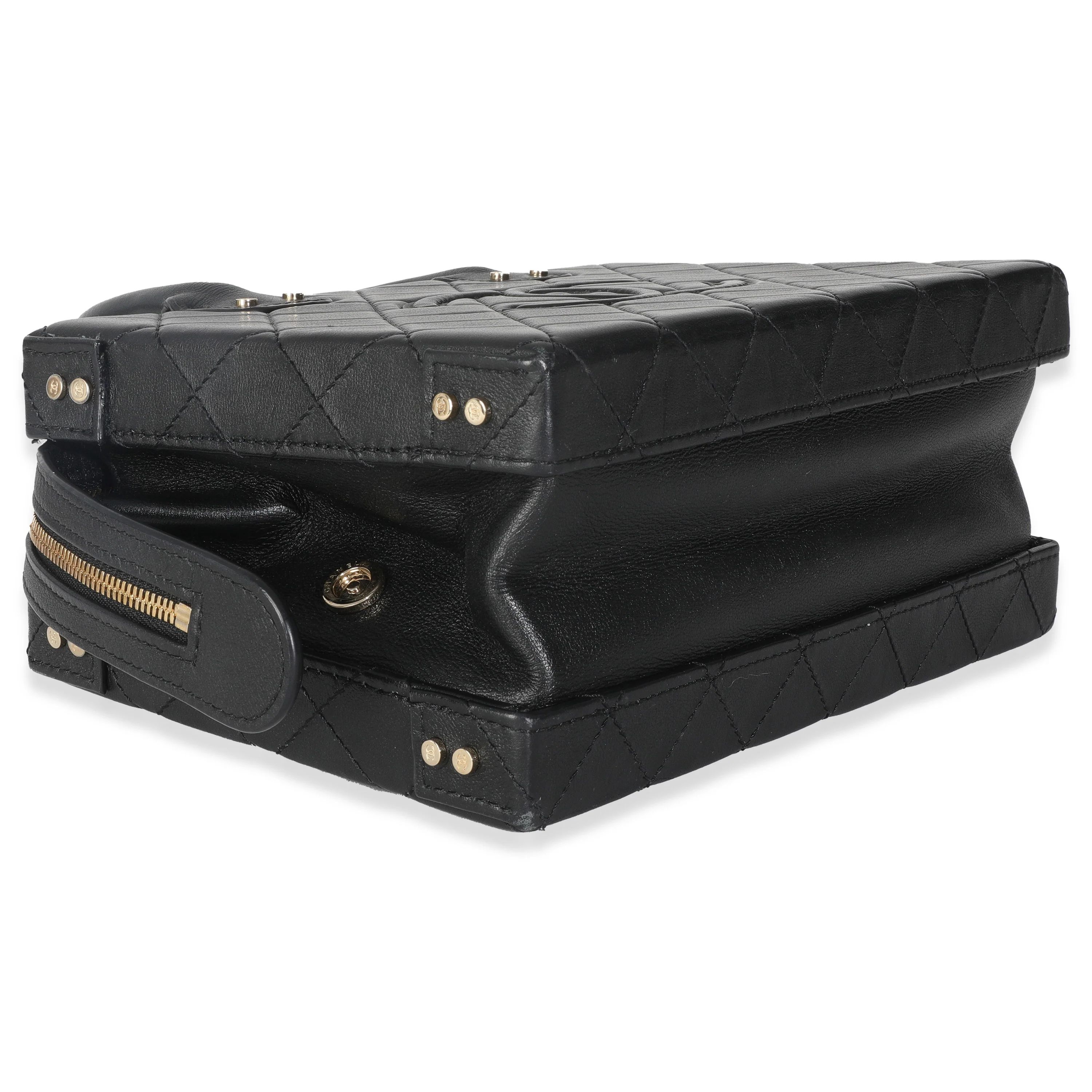 Black Quilted Calfskin Studded Square Vanity Case - Image 6