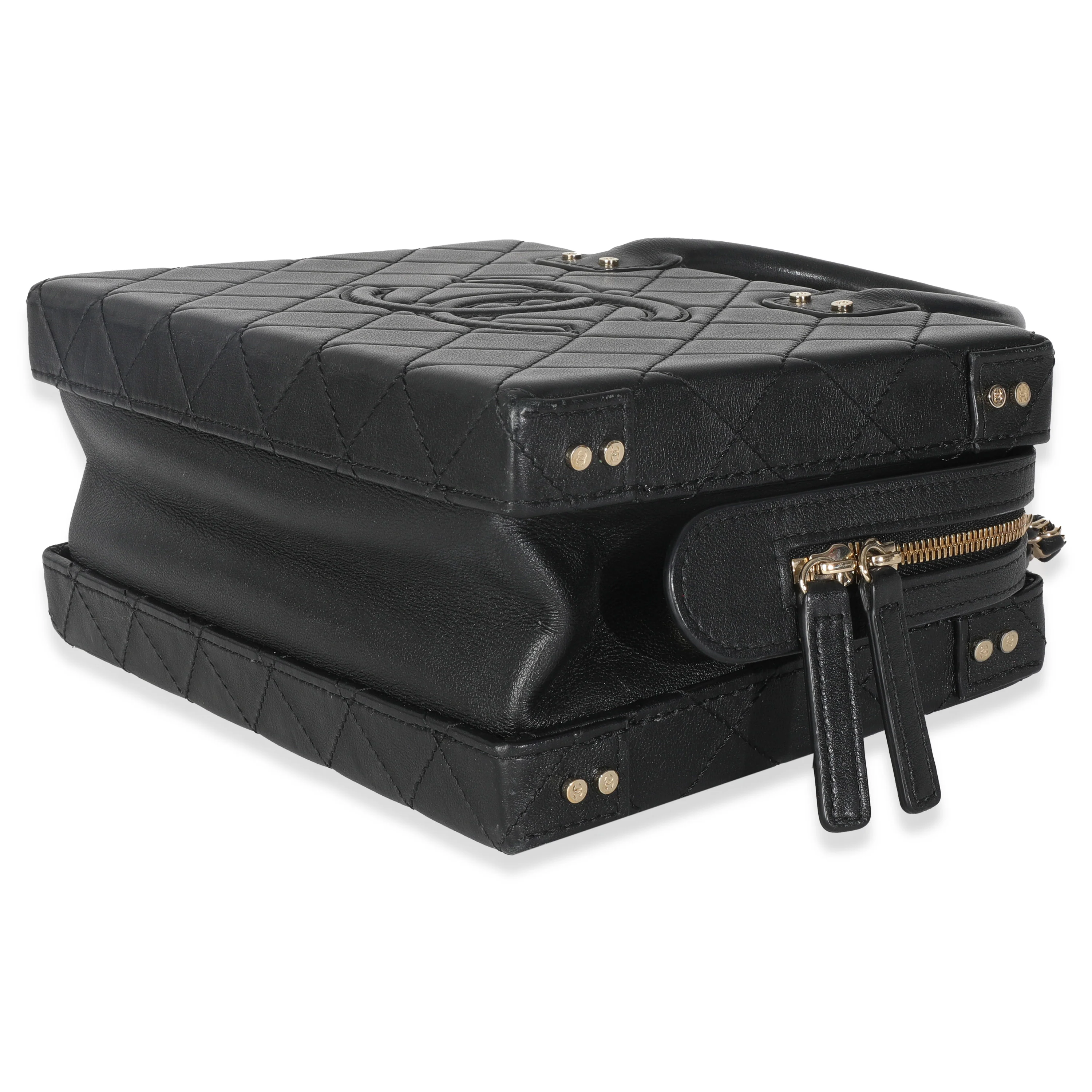 Black Quilted Calfskin Studded Square Vanity Case - Image 7