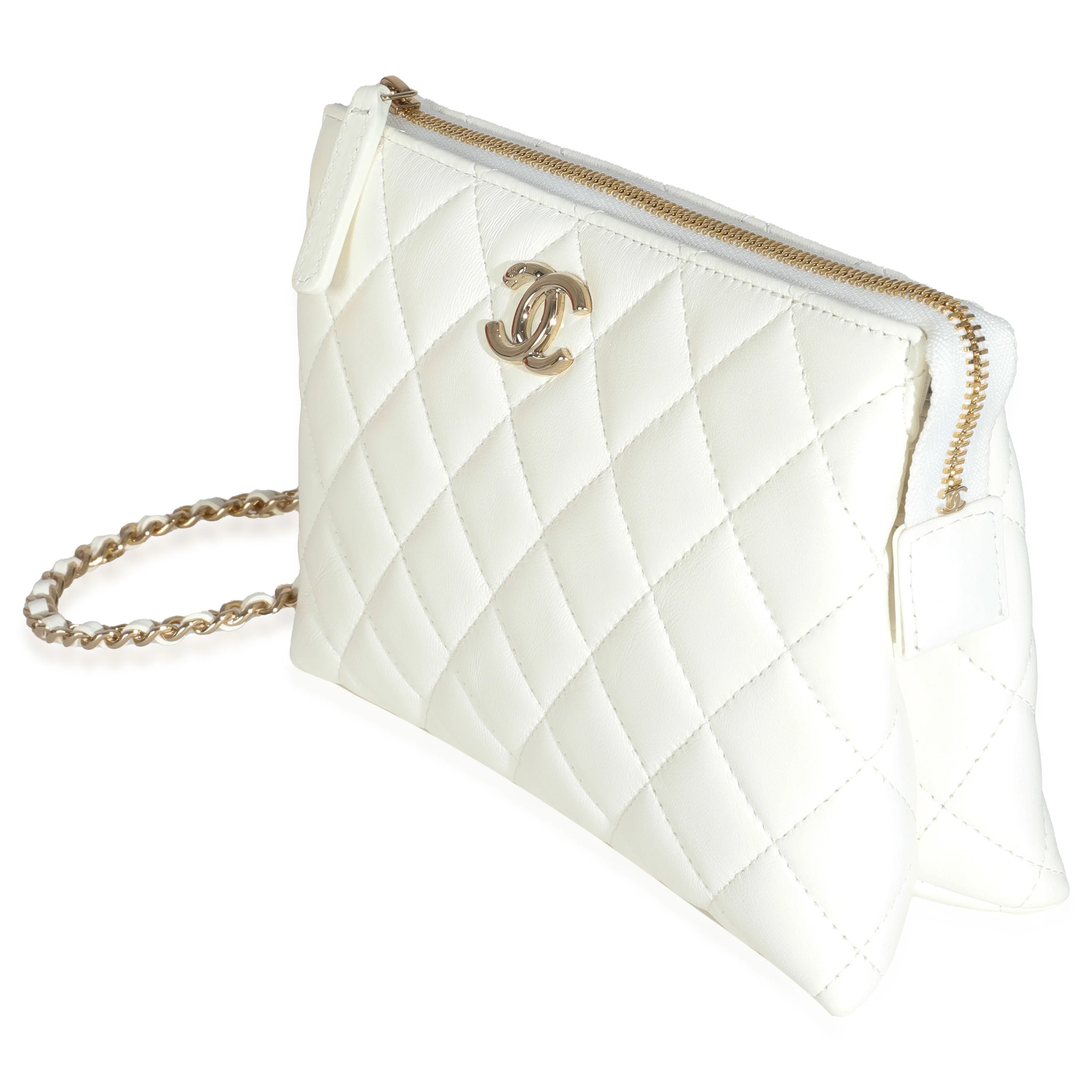 White Shiny Crumpled Quilted Calfskin Clutch Bag - Image 2