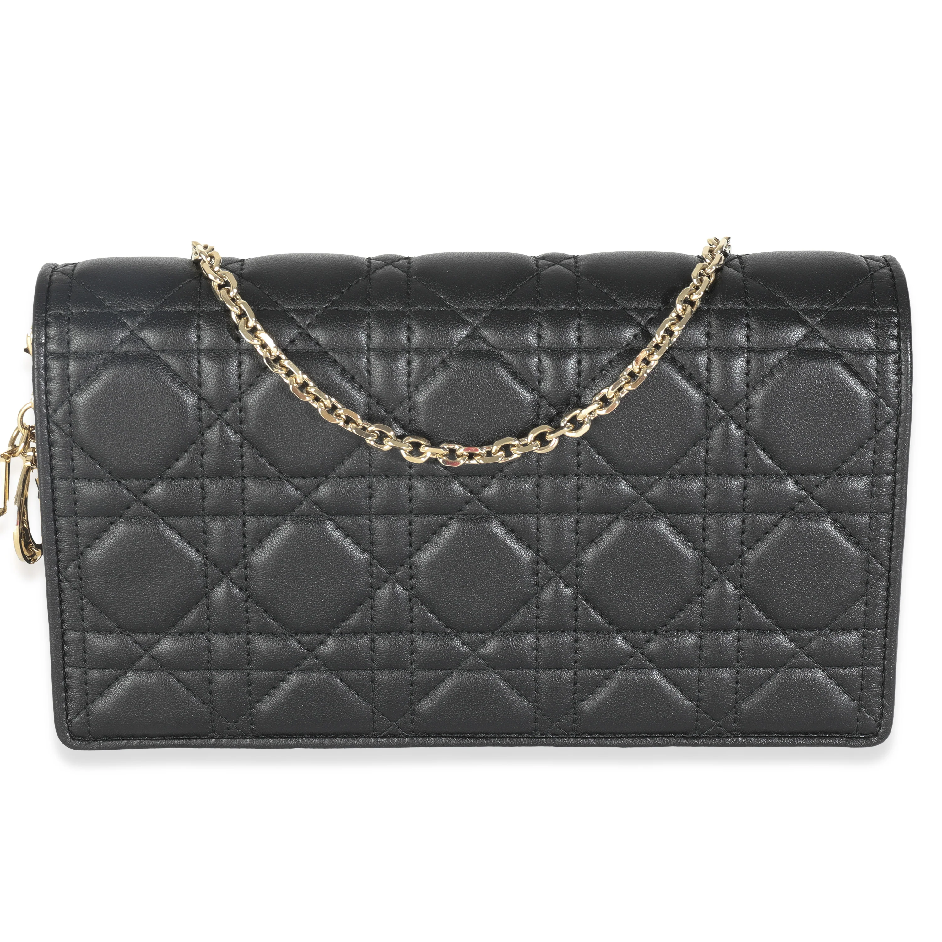 Black Lambskin Cannage Wallet On Chain
