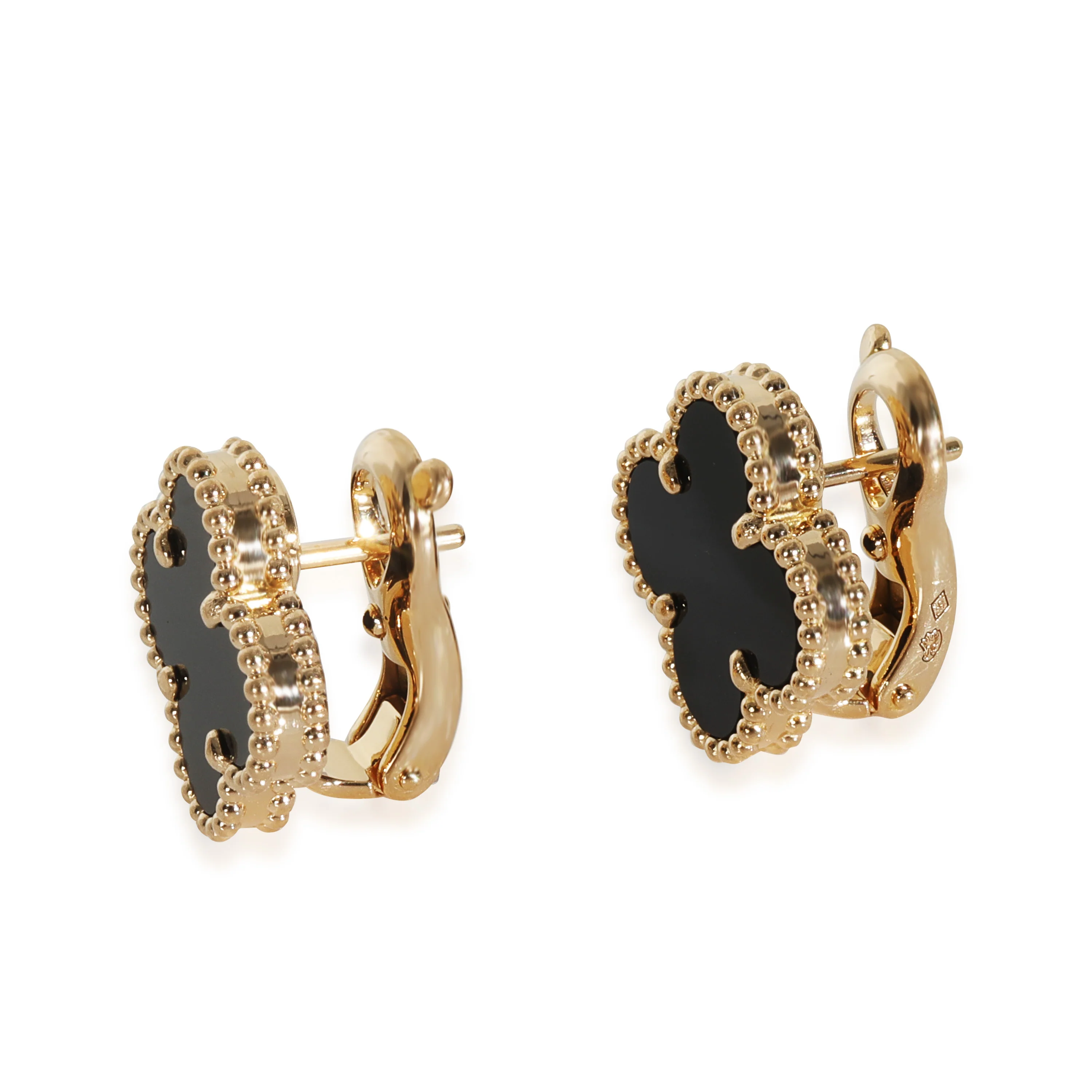 Yellow Gold Onyx Vintage Alhambra Earrings - Image 2