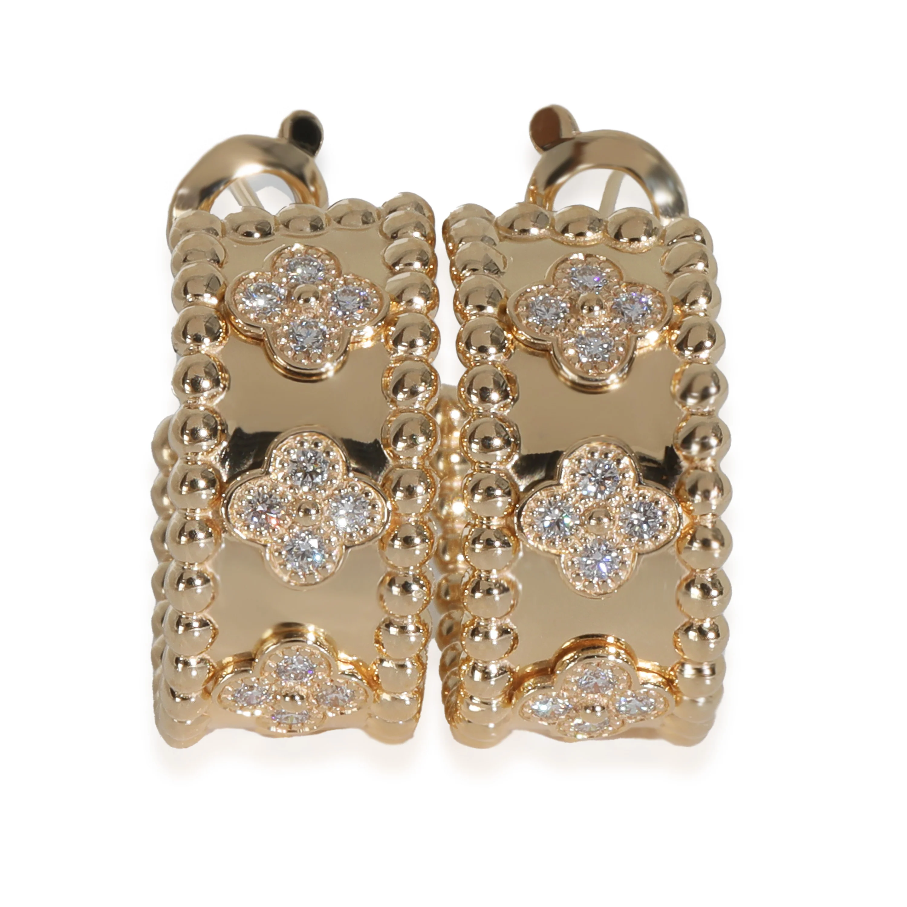 Yellow Gold Diamond Perlee Clovers Hoop Earrings