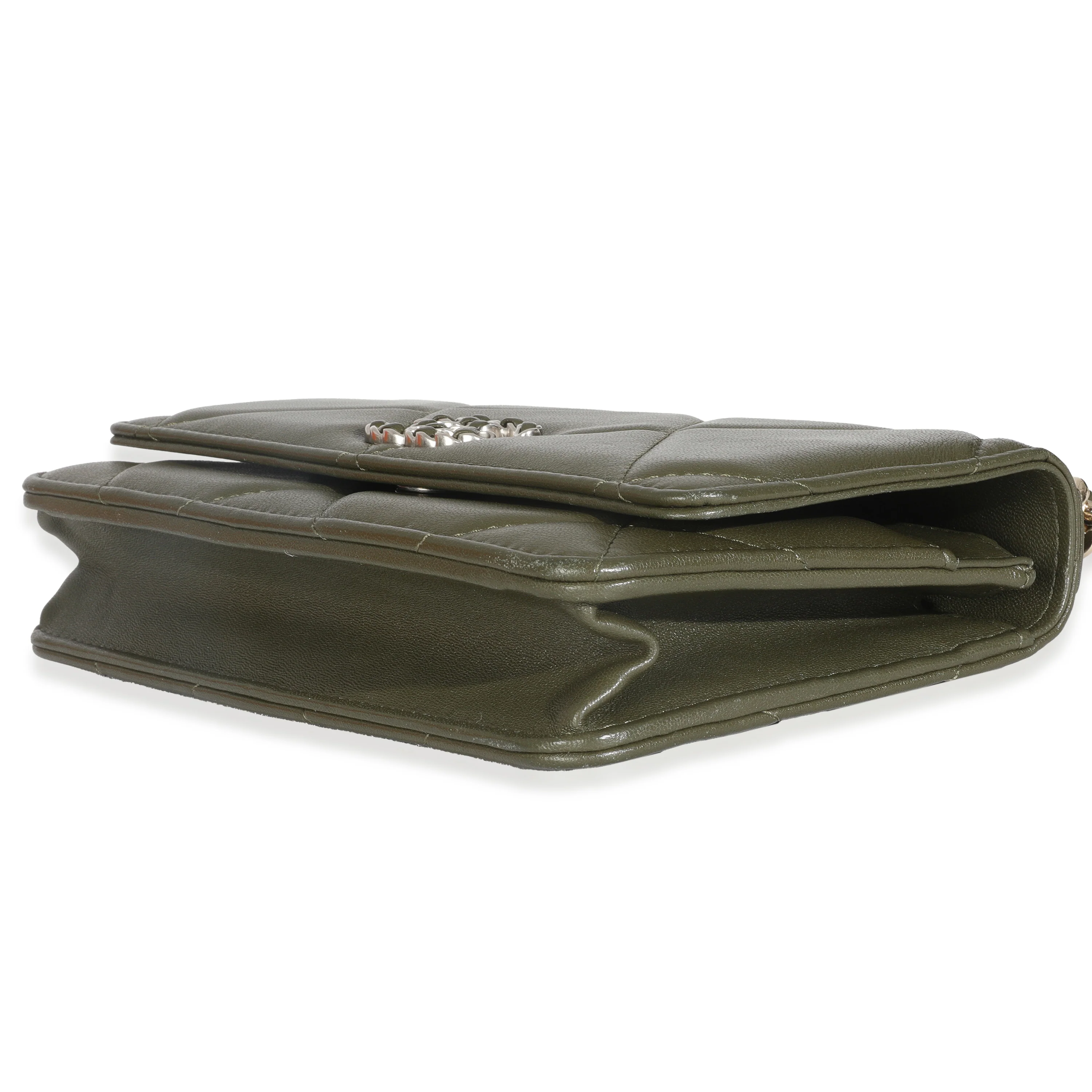 Khaki Quilted Goatskin Chanel 19 Wallet On Chain - Image 7