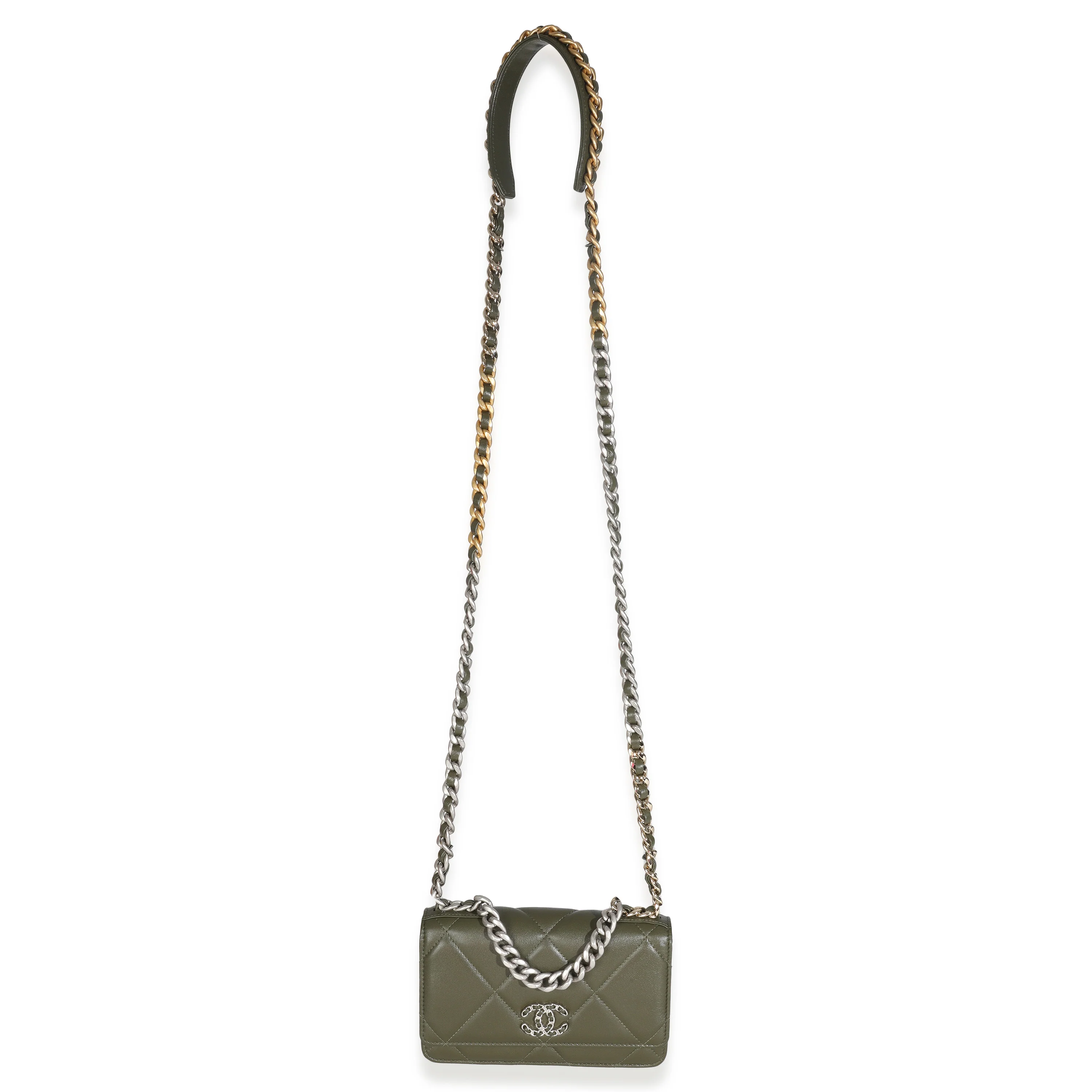 Khaki Quilted Goatskin Chanel 19 Wallet On Chain - Image 8