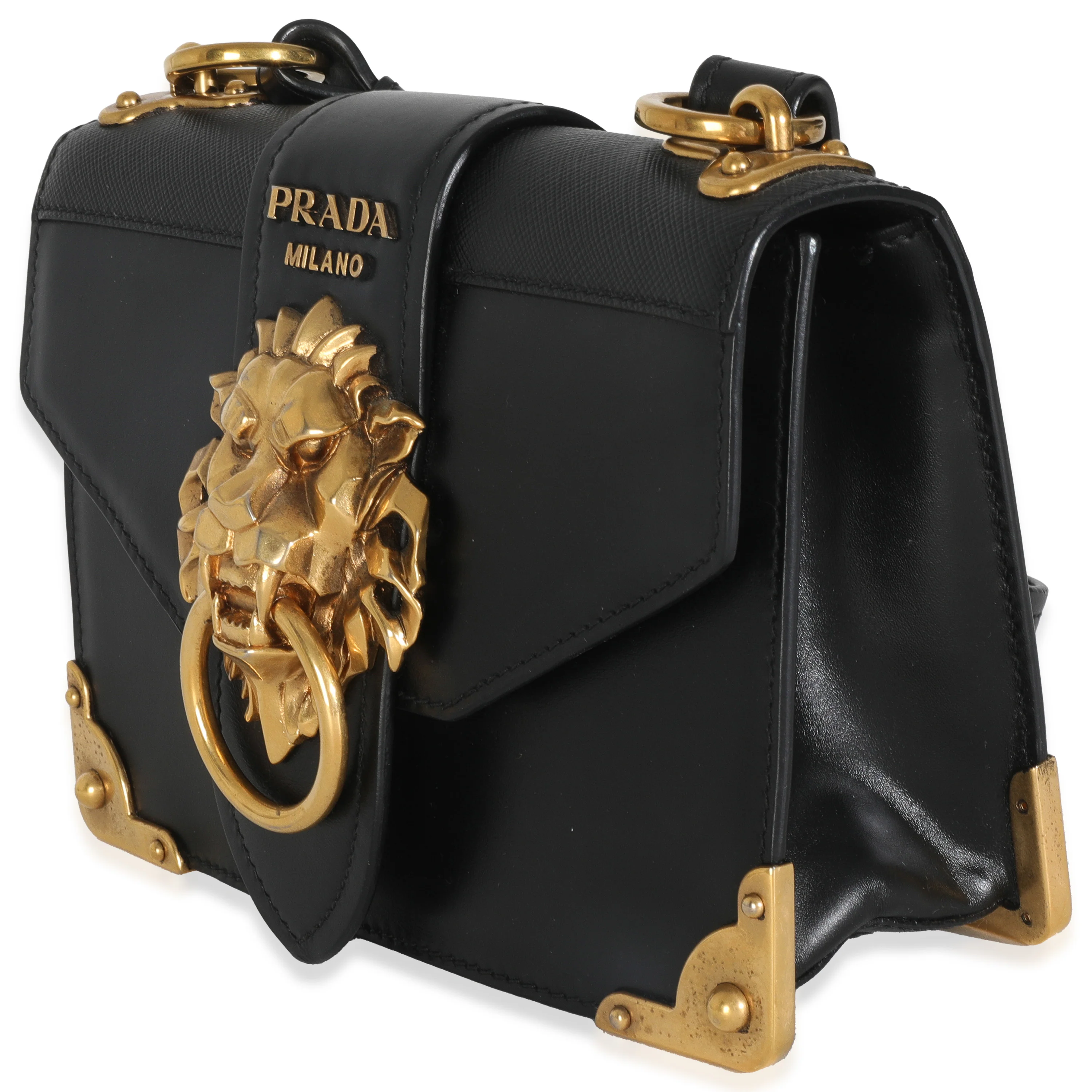 Black Antic Soft Saffiano Lions Head Cahier Shoulder Bag - Image 2