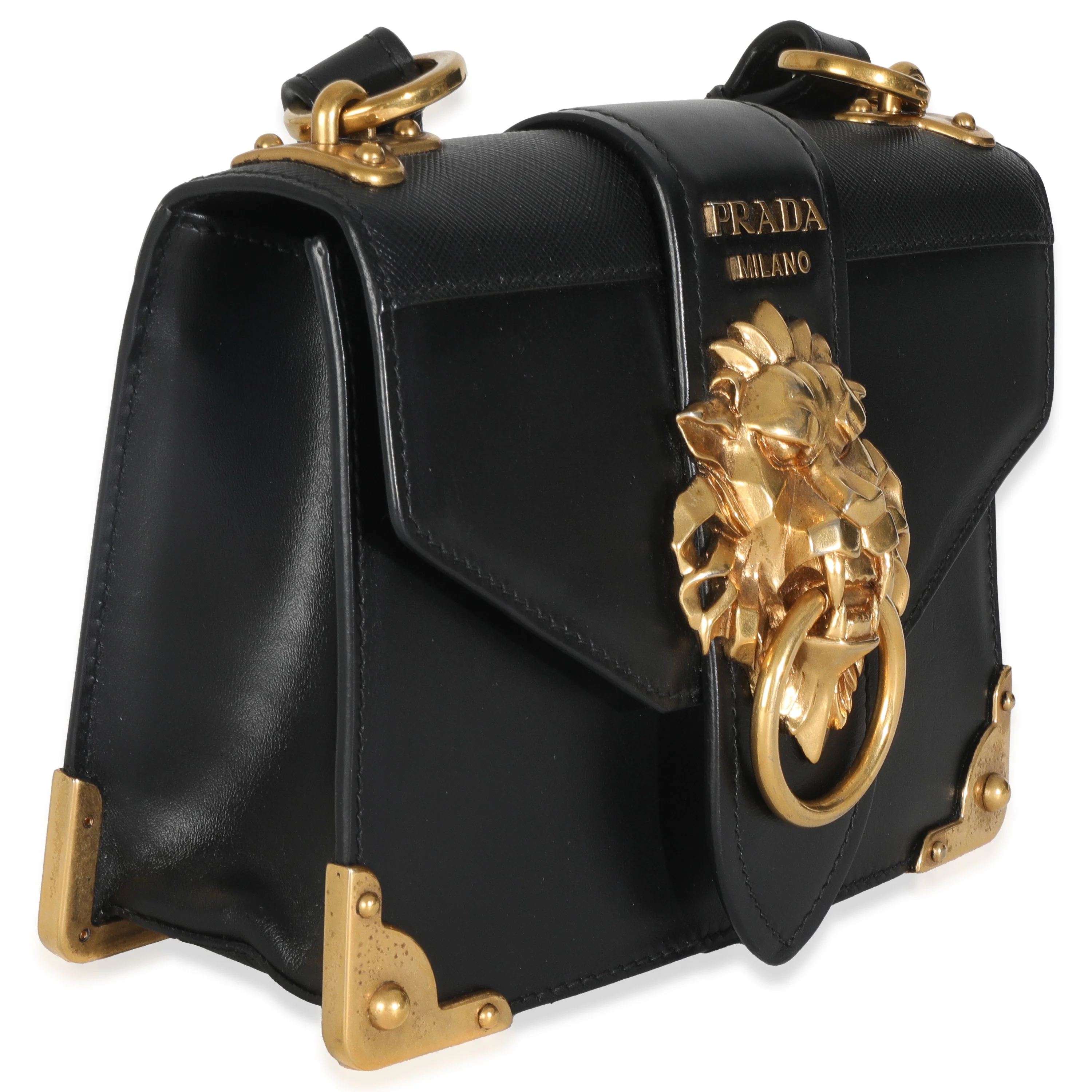 Black Antic Soft Saffiano Lions Head Cahier Shoulder Bag - Image 3