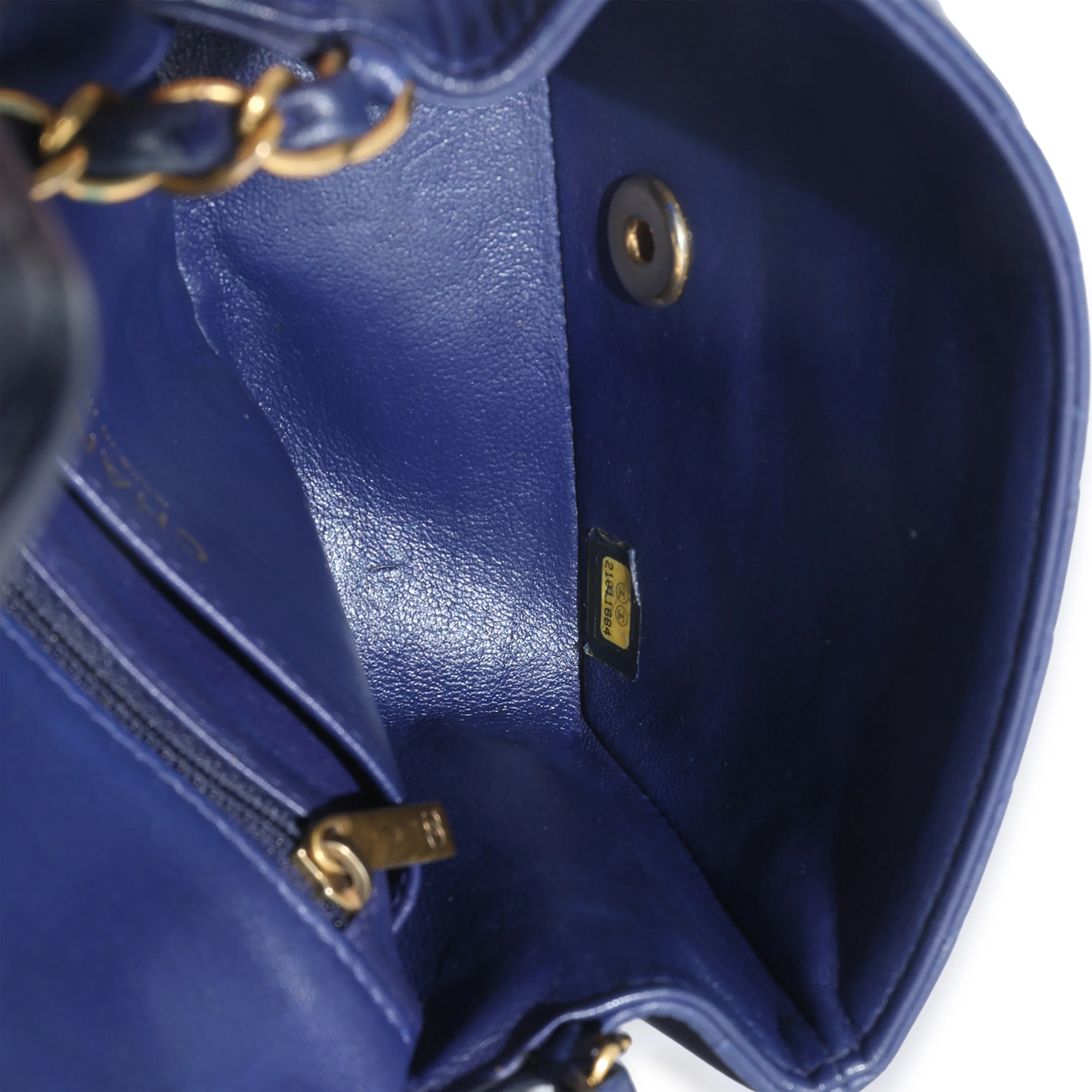 Navy Chevron Lambskin Mini Square Flap Bag - Image 7