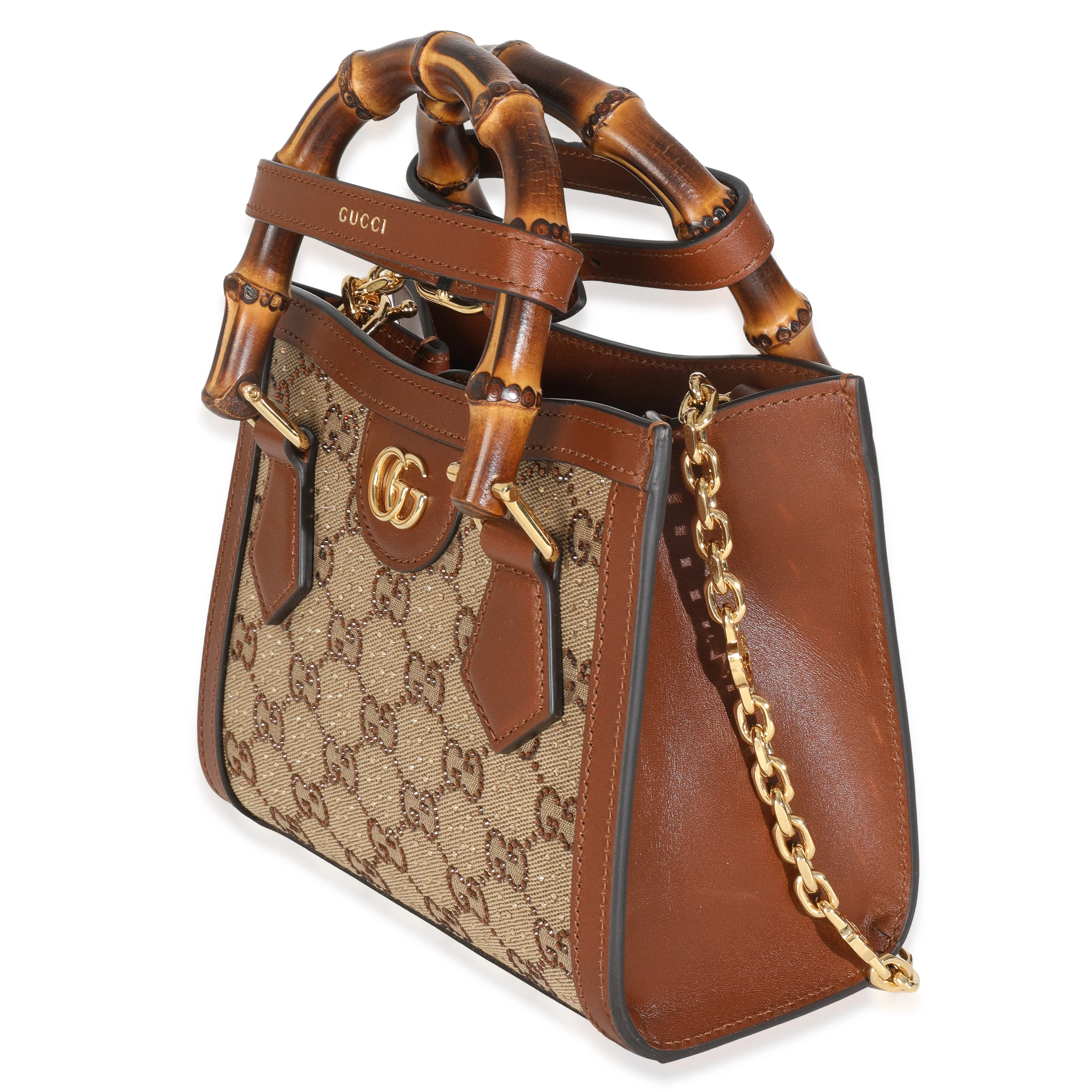 Brown New Canvas Charisma Calfskin Crystal GG Monogram Mini Diana Tote - Image 2