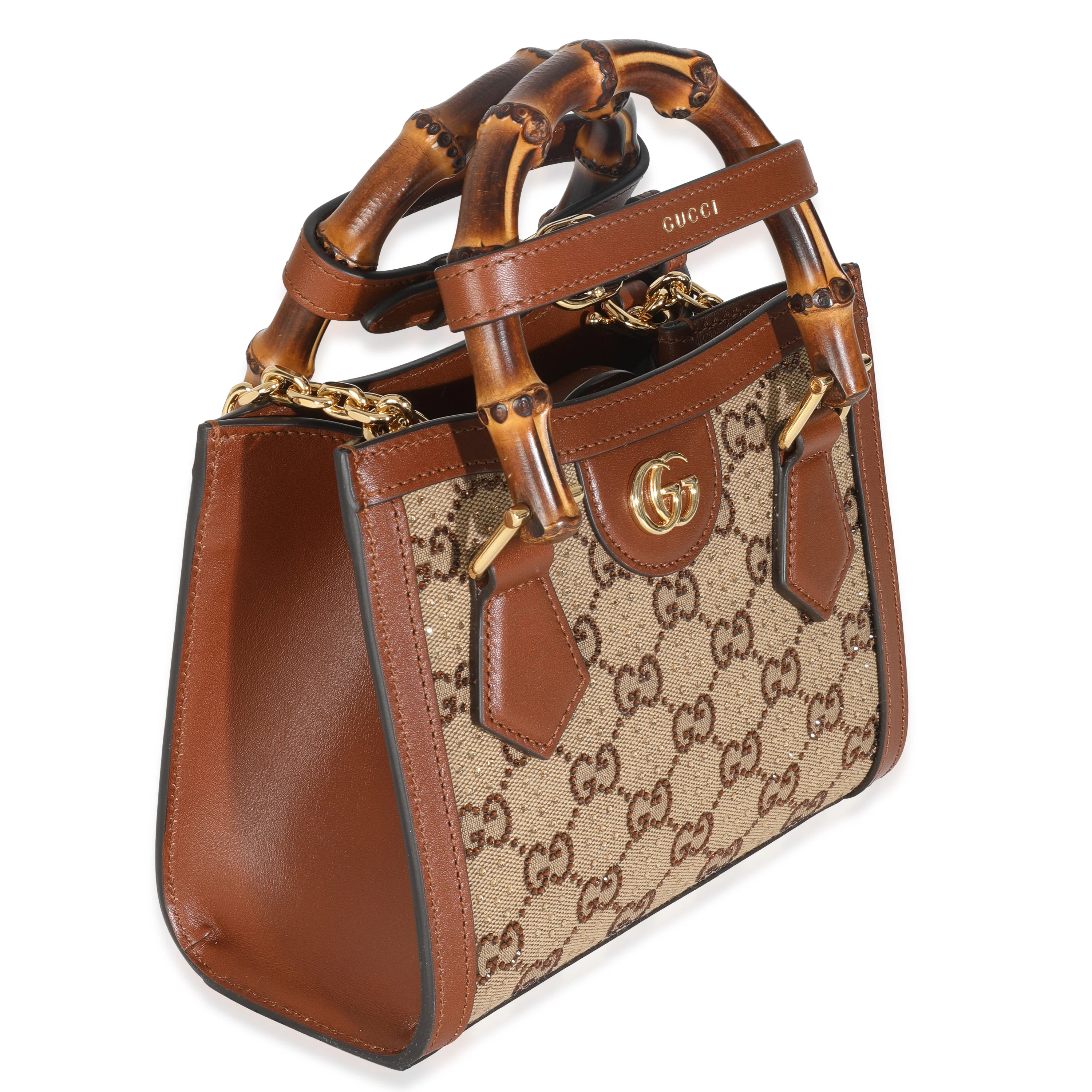 Brown New Canvas Charisma Calfskin Crystal GG Monogram Mini Diana Tote - Image 3