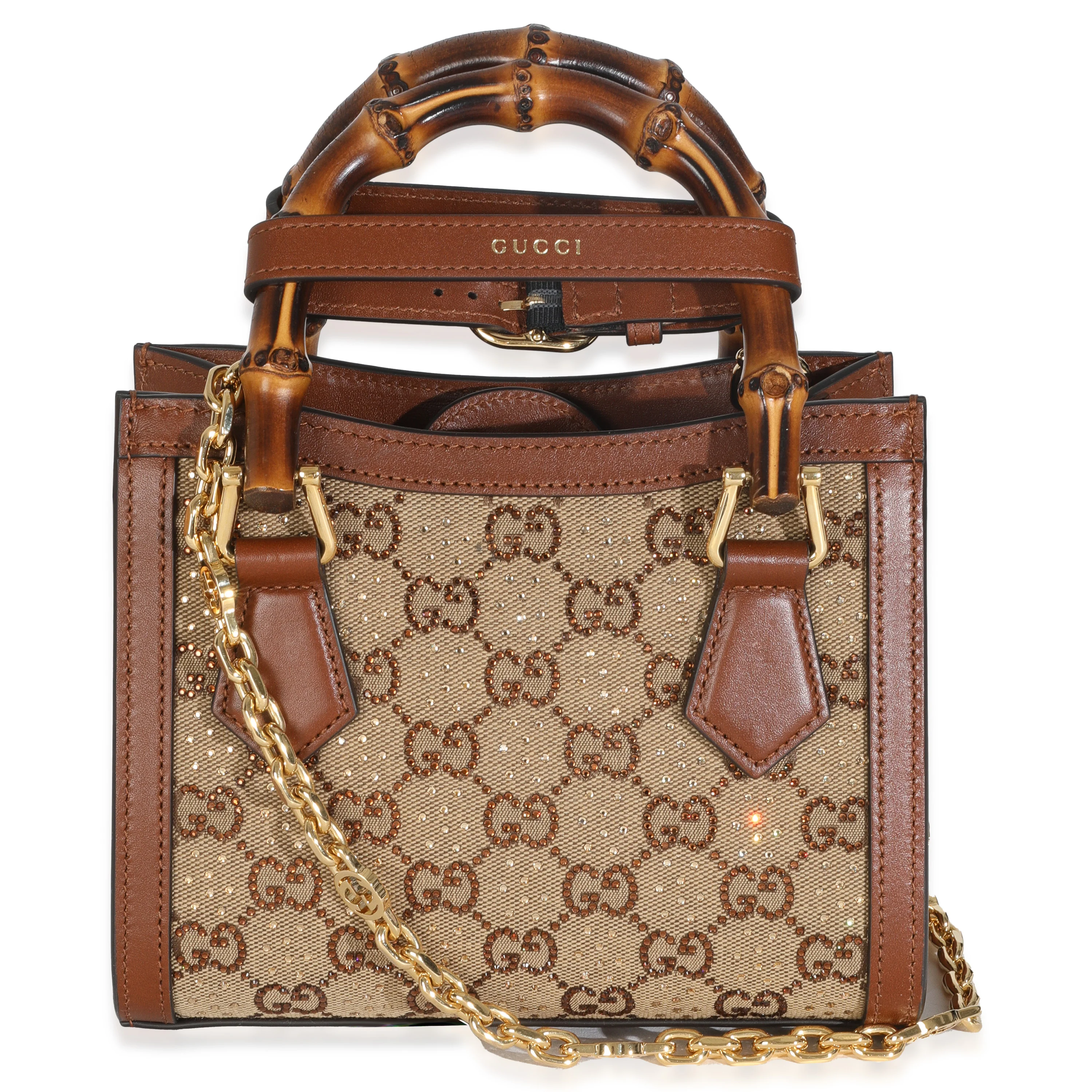 Brown New Canvas Charisma Calfskin Crystal GG Monogram Mini Diana Tote - Image 4