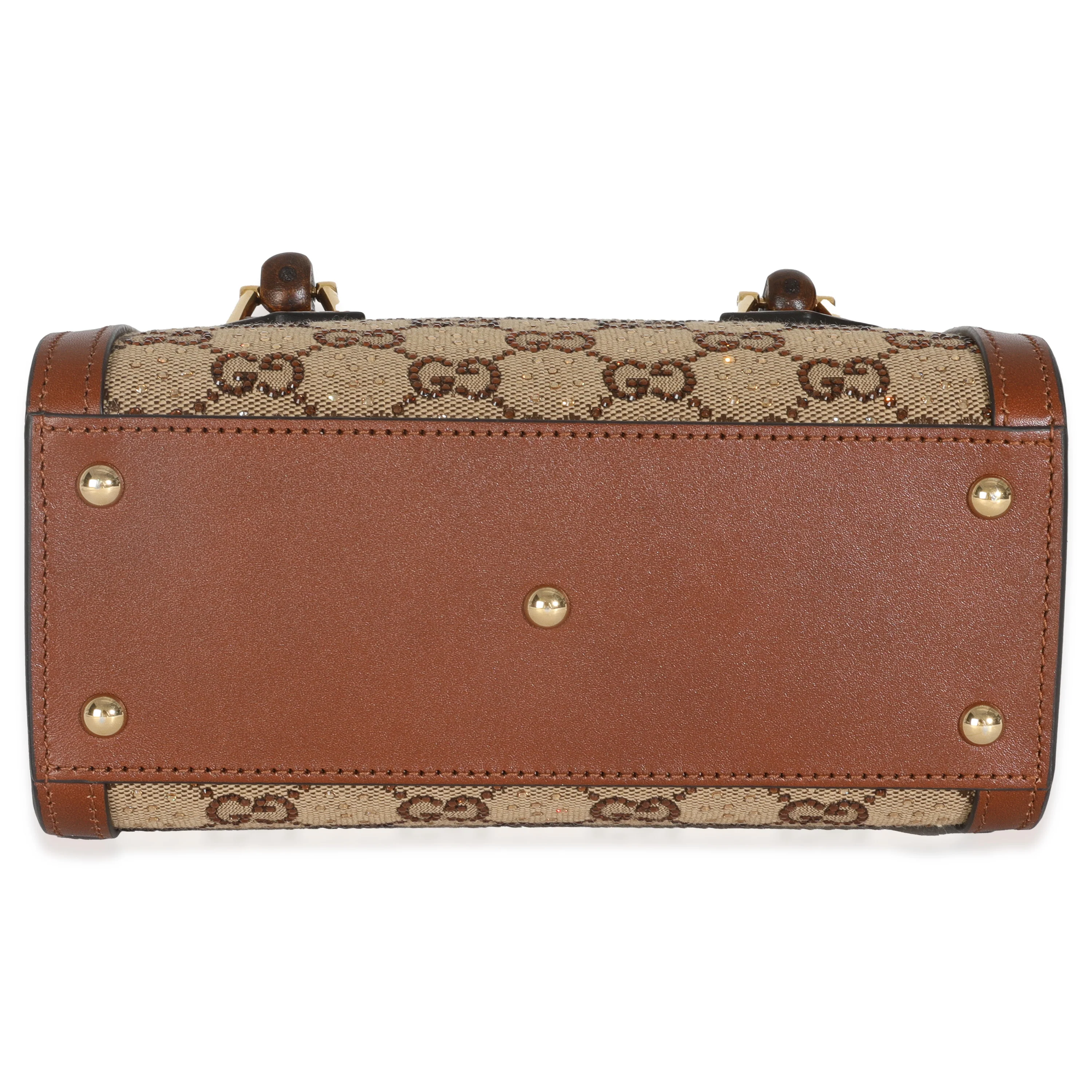 Brown New Canvas Charisma Calfskin Crystal GG Monogram Mini Diana Tote - Image 5