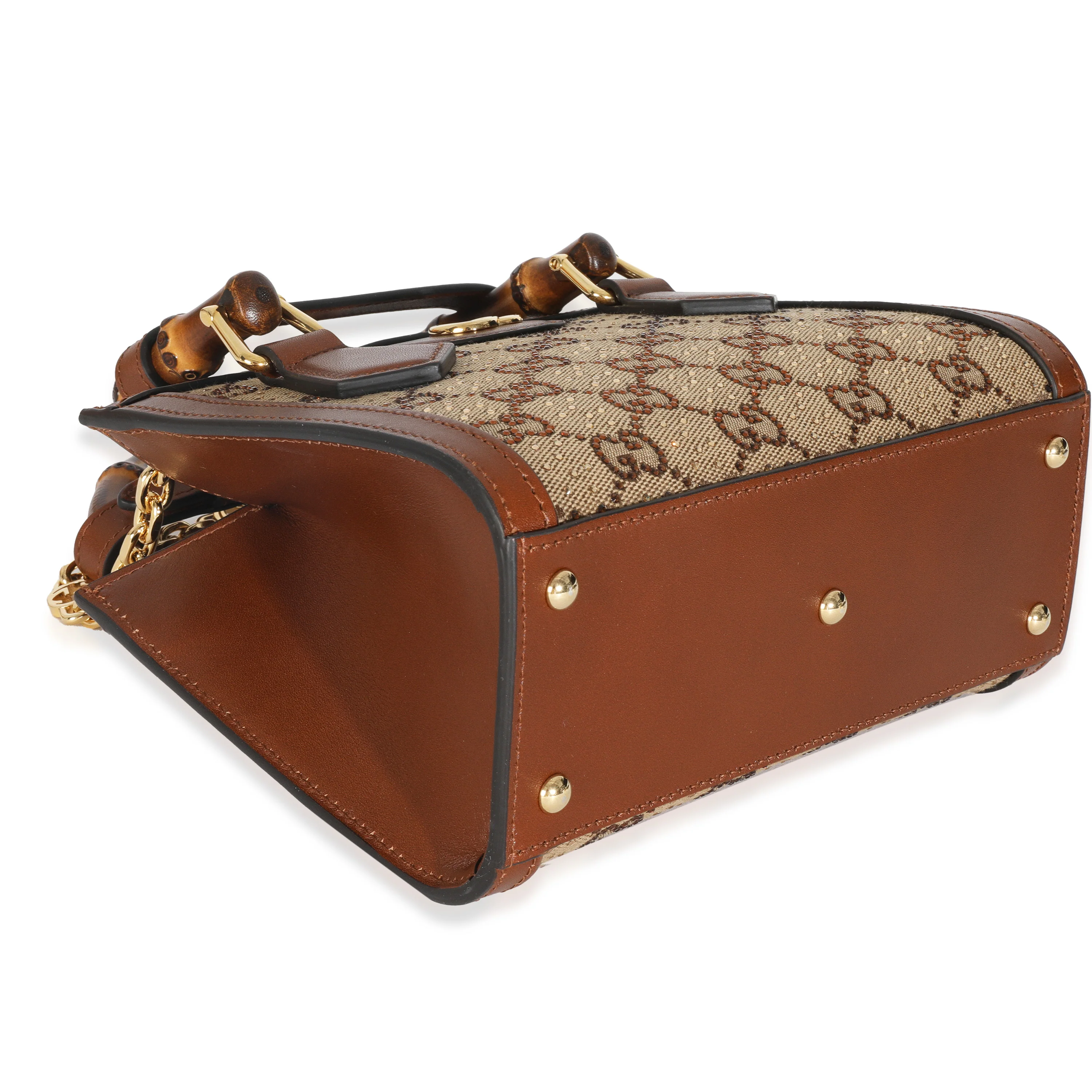 Brown New Canvas Charisma Calfskin Crystal GG Monogram Mini Diana Tote - Image 6
